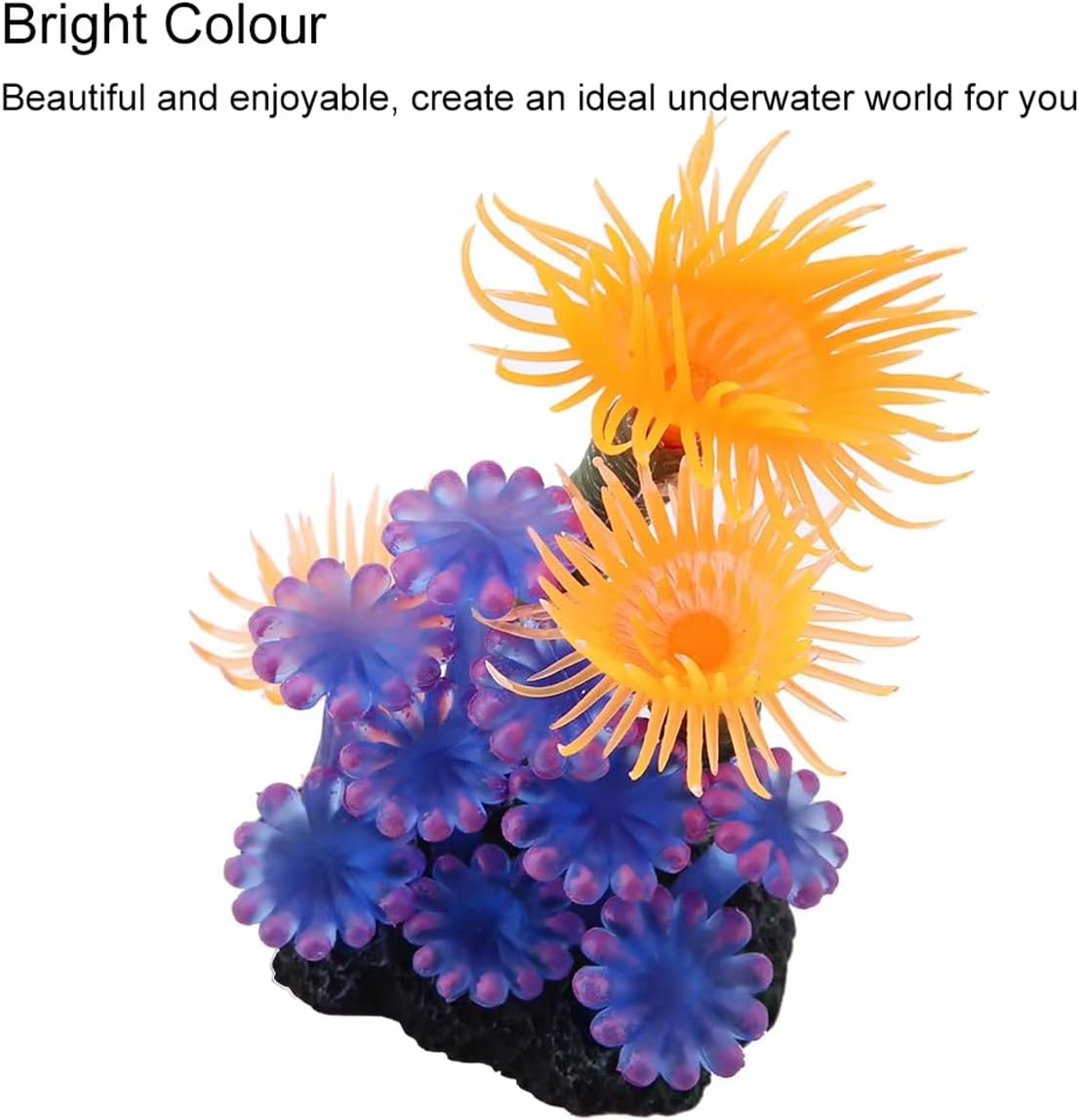AIMALL Artificial Marine Anemone, Soft Coral Simulation for Aquariums, 2.36 X 1.96 X 3.14 Inches, Fluorescent Colors, Stable Base
