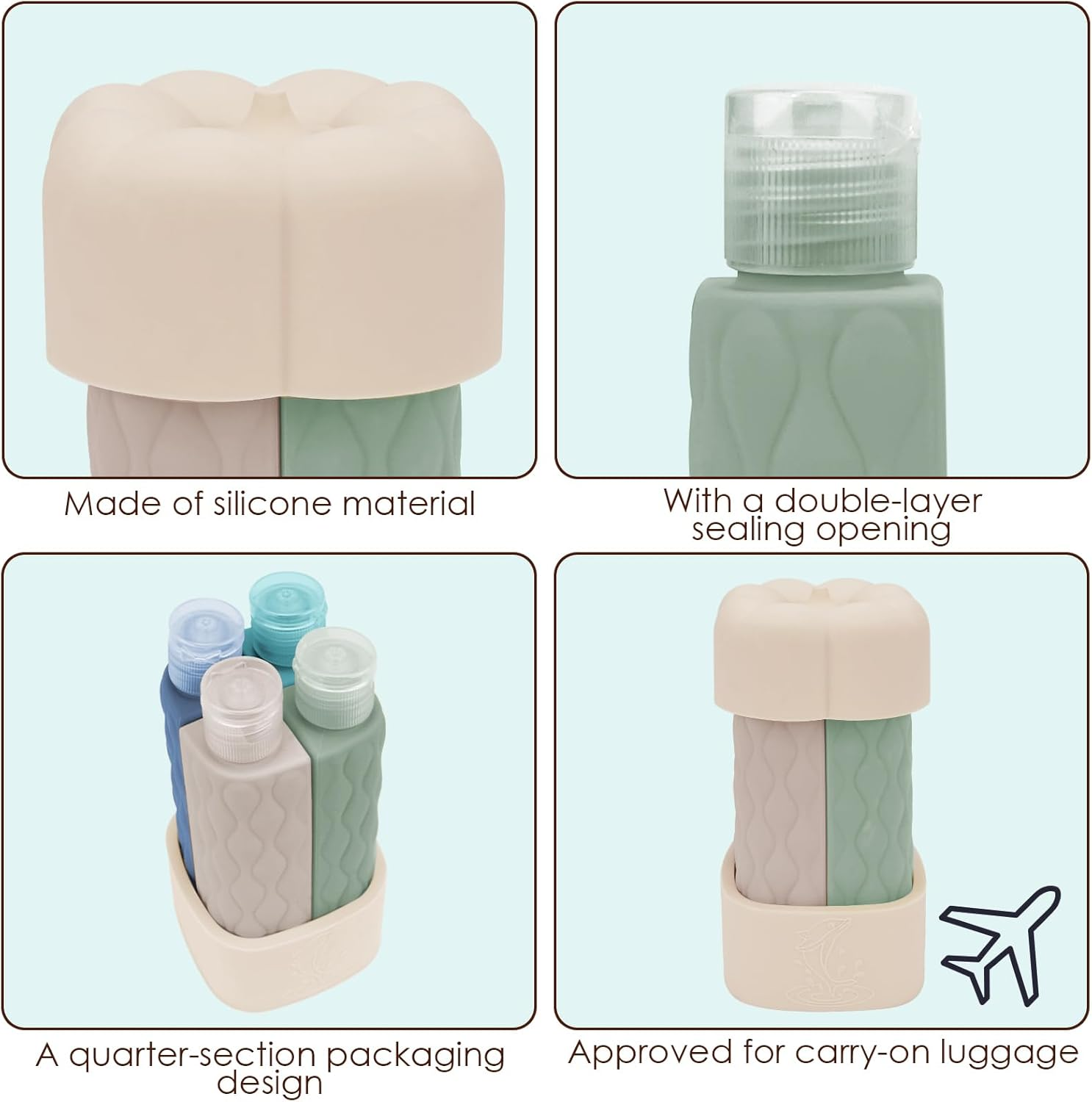 Reignsword 4 in 1 Travel Bottles for Toiletries, TSA Approved Silicone Travel Containers, Leak Proof Refillable Toiletry Containers for Shampoo Conditioner Lotion Body Wash (2Oz, off White), Off-White image number 3