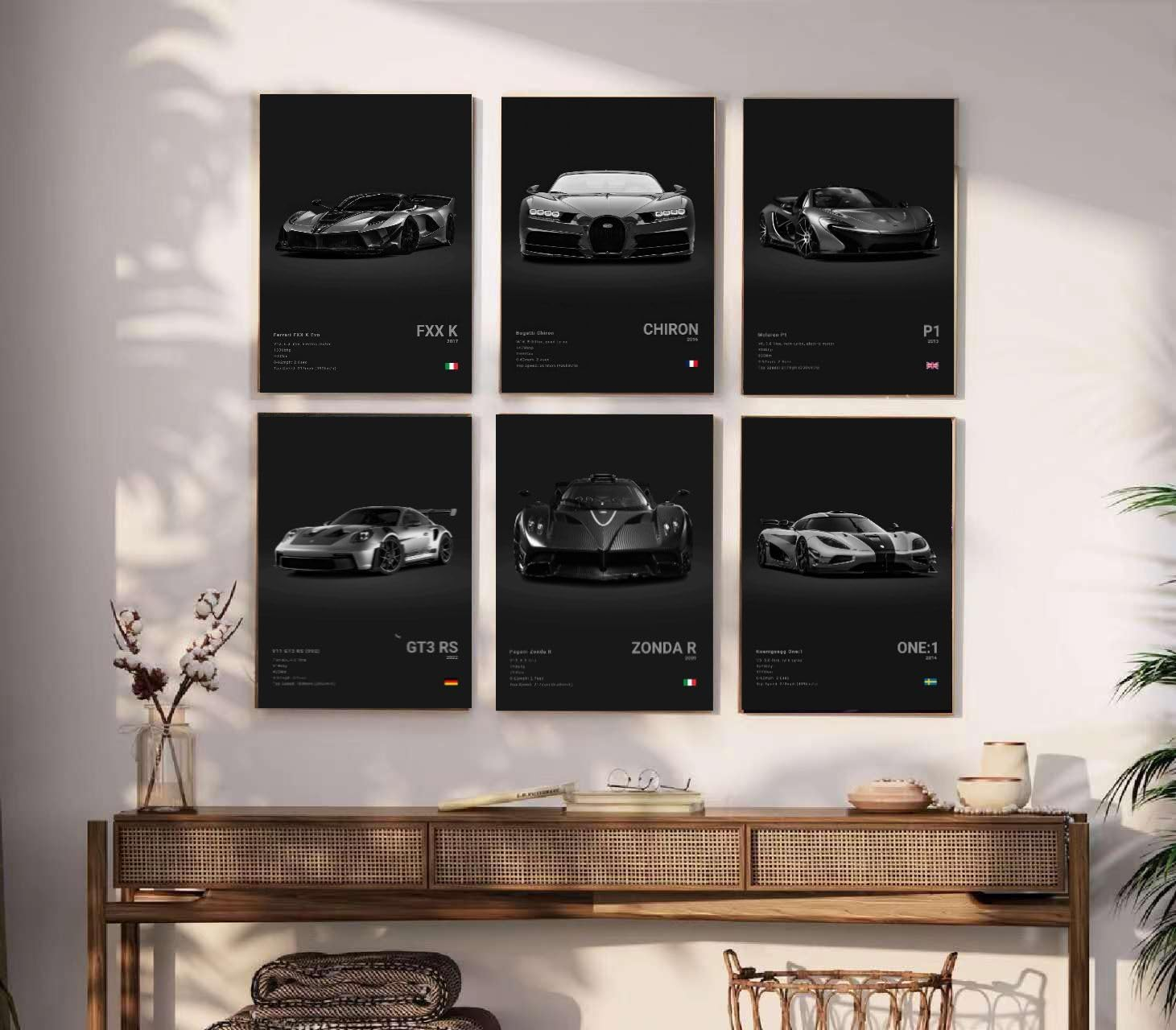 Super Car Poster Racing Car Wall Art for Home Decor Car Prints for Walls FXXK CHIRON P1 911GT3 RS ZONDA R ONE:1 Cardstock Posters Set of 6(Unframe 8X12Inch) image number 4