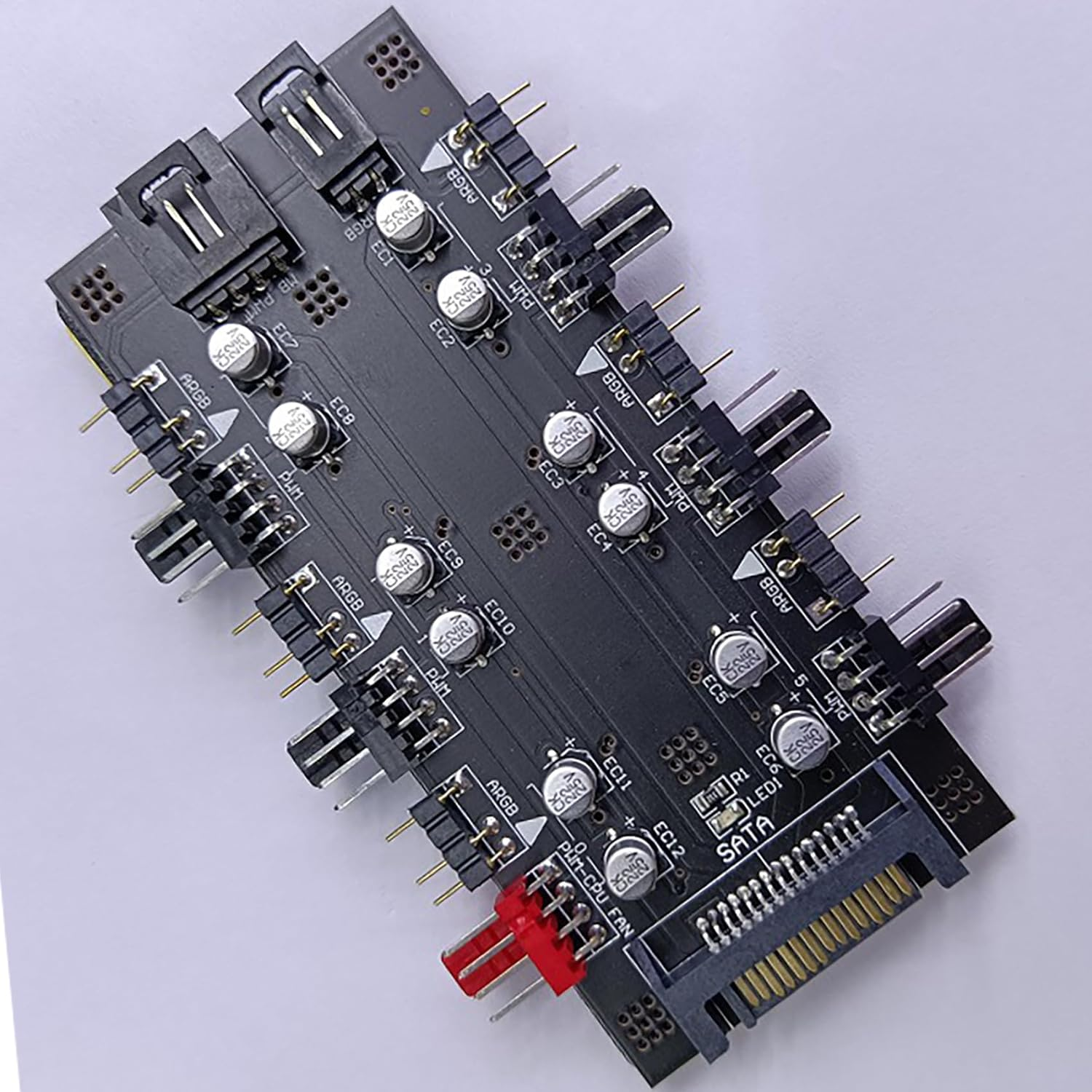 Tunghey 12V 4Pin PWM & 5V 3Pin ARGB Hub with SATA 15Pin Power 2-In-1 Hub 6 Way Sync CPU Cooling Fan RGB Hub Lighting PCB Splitter for Extended Motherboard Interface image number 3