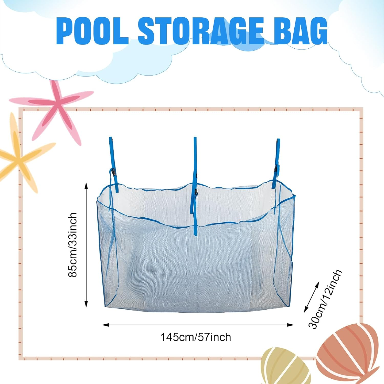 Pool Floats Storage Bag,Pool Float Toy Storage Mesh Bag,Water Tech Pool Pouch,Adjustable Swimming Pool Hanging Mesh Organizer Net Bag for Floats,Balls,Water Inflatable Toys image number 3