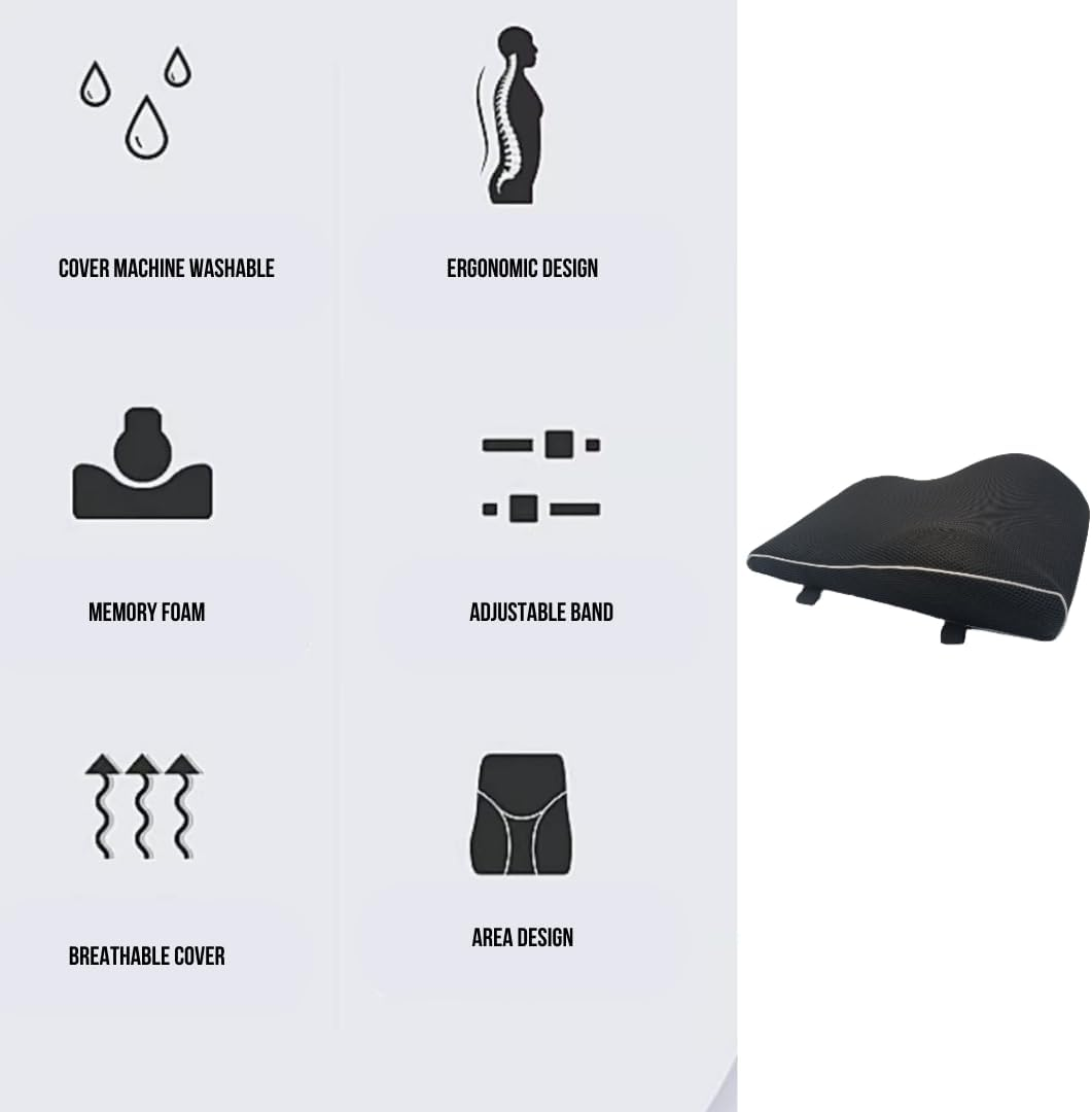 Ergonomic Lumbar Support Pillow for Office Chair, Car Seat, and Travel | Memory Foam Back Cushion for Pain Relief and Posture Correction | Ideal for Home, Office, and Car Use image number 3