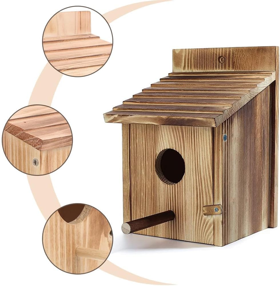 Safe Wooden Little Animal Fossa, Hanging Nest, Sparrow Lair Box with Pole, Outdoors Hoisting Garden Patio Decorative for Swallow Hummingbird Finch Throstle image number 2