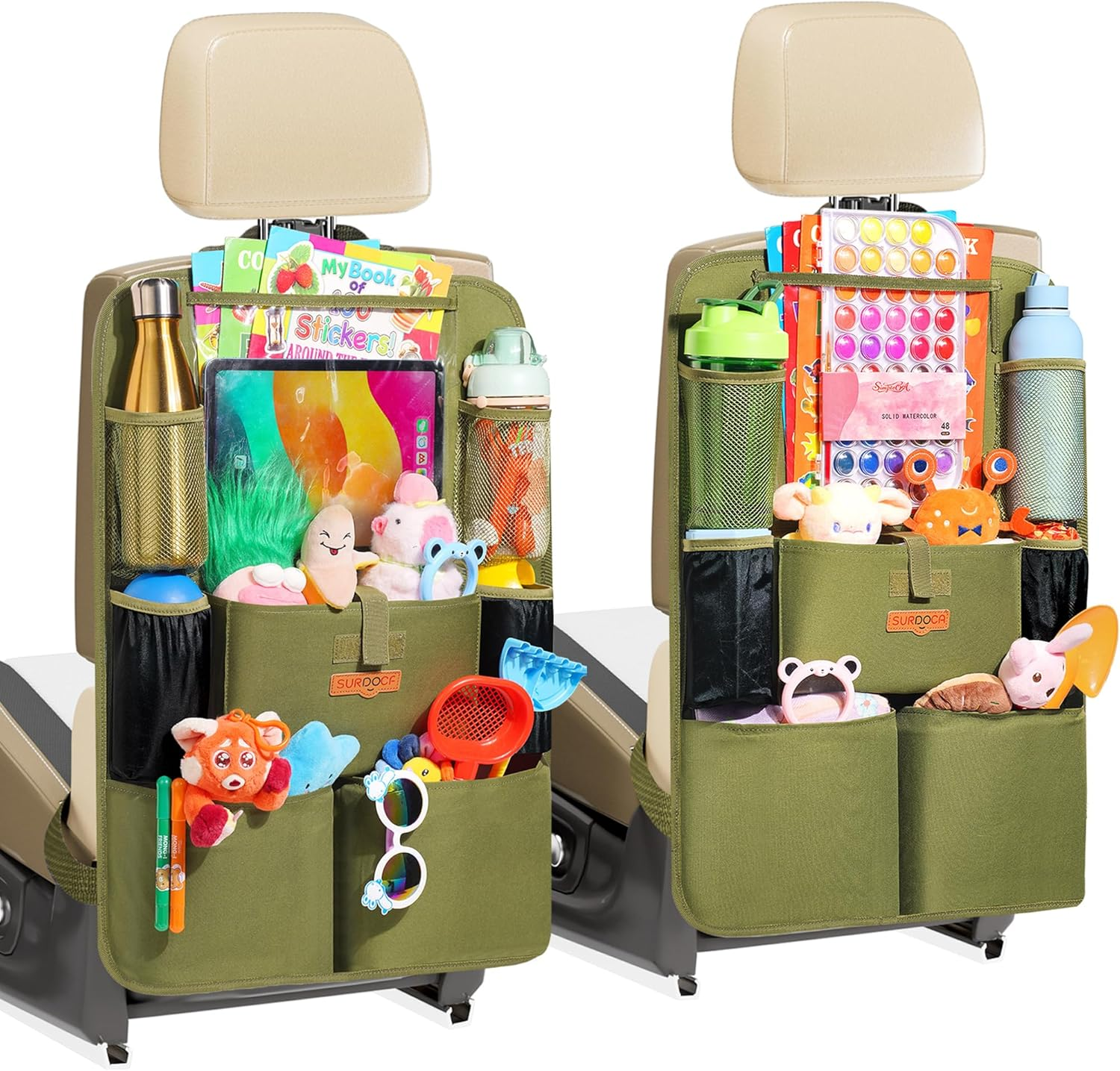 SURDOCA Car Organizer, 4Th Generation Enhanced Car Seat Organizer with 11'' Pvc-Free Tablet Holder, 8 Pockets, Road Trip Essentials for Kids,Car Seat Back Storage Organizer, Gray, 1Pc