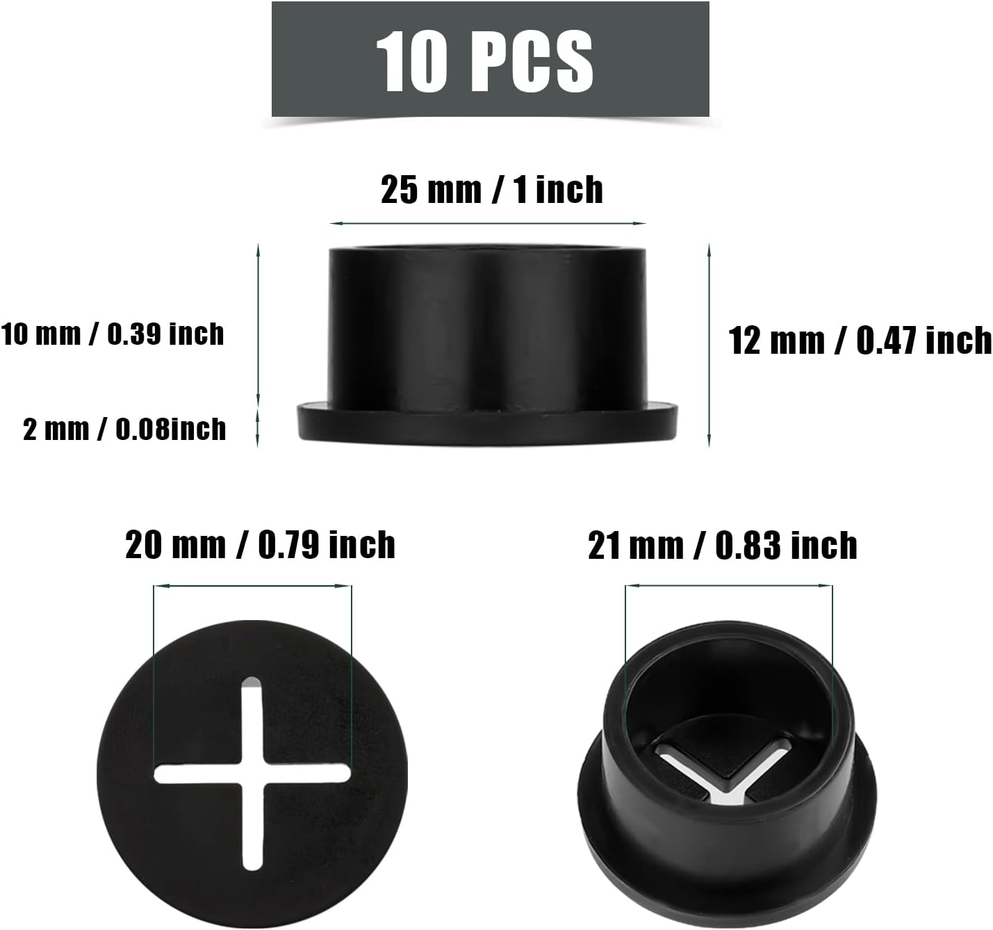 SAVITA 10Pcs Cable Cord Grommets 1 Inch, Rubber Wire Cable Grommet Hole Cover Cords and Cables Organizer Cross Hollow Style Wire Holders for Desk Office Home School Computer (Black) - White image number 2