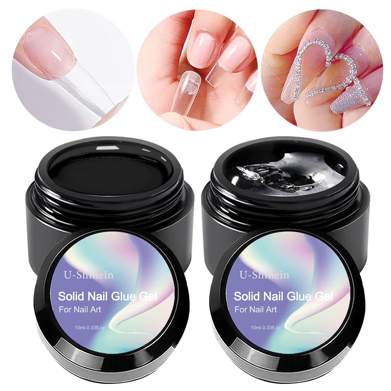 U-Shinein Solid Nail Glue Gel, Clear Nude Nail Glue Gel for Acrylic Nails Tips, Press on Solid Glue Gel, Nail Art Manicure Glue Gel, Need UV/LED Lamp Longer Cure 2X10Ml