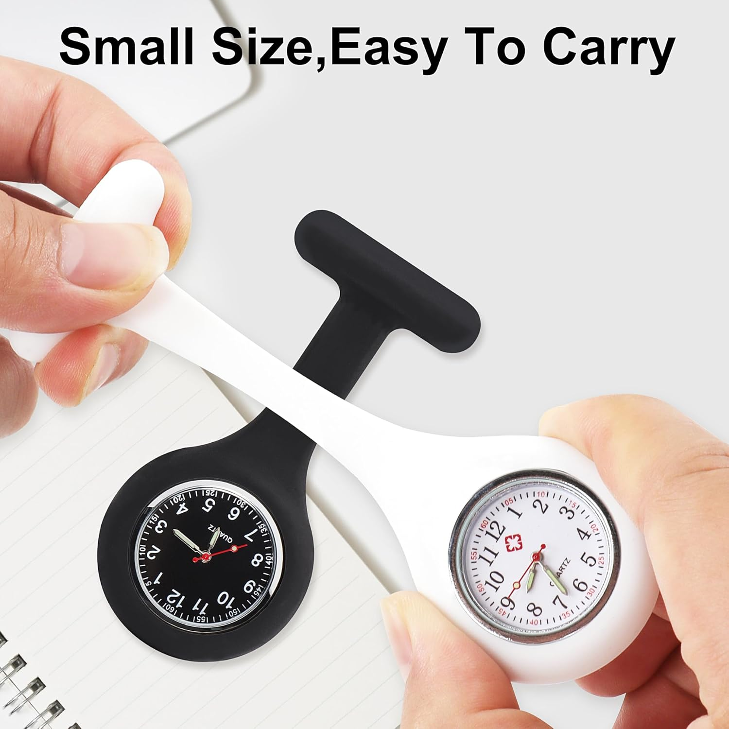 JUNART 2Pcs Nurse Watch Brooch Silicone Band with Pin Clip Luminous Hand, Detachable Fob Watch Easy to Sanitise for Hospital Nurse Doctor, Clinic and on the Go image number 3
