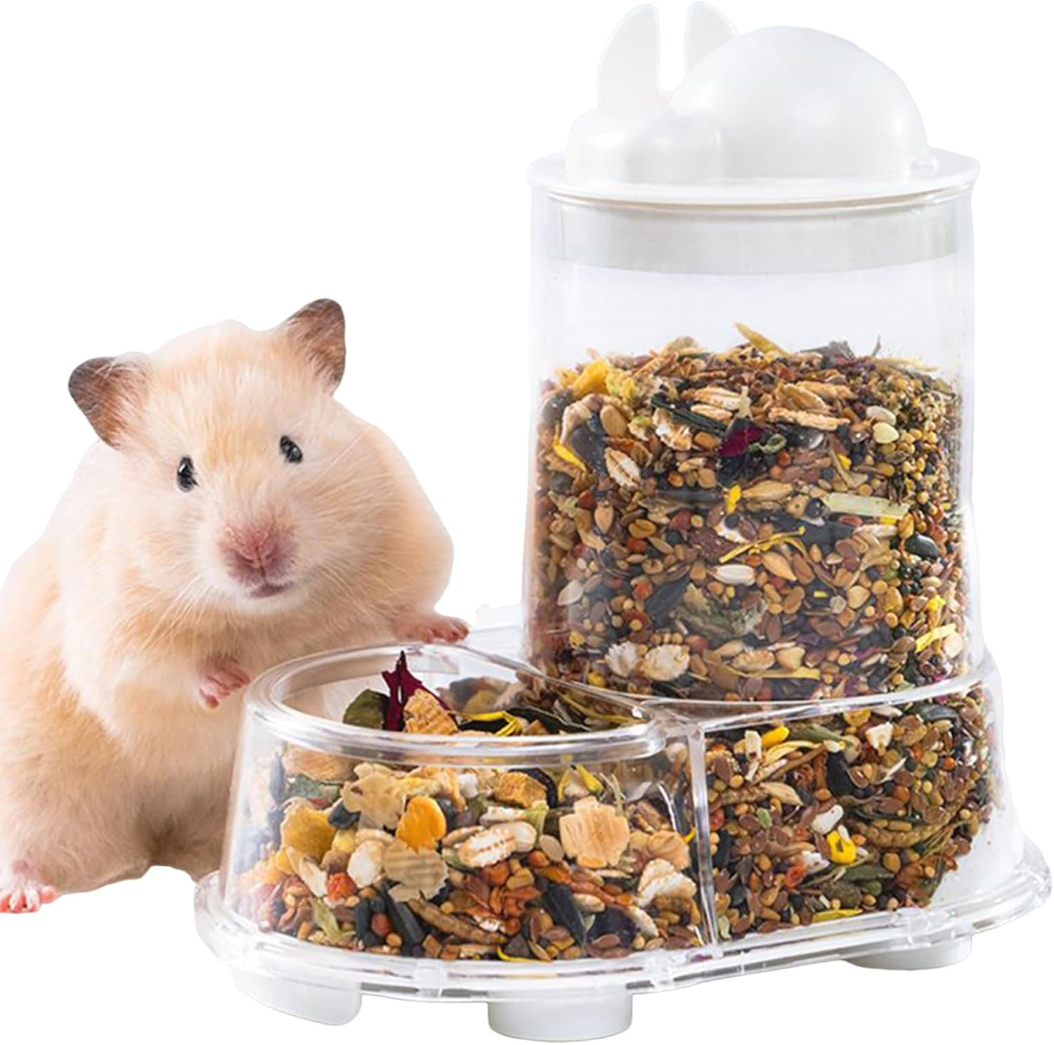 Gihioue Hamster Automatic Feeder, Food Dispenser with Water Bottle Holder, Large Capacity Feeder for Hamsters, Guinea Pigs, Rabbits, Dwarf and Other Small Animals image number 6