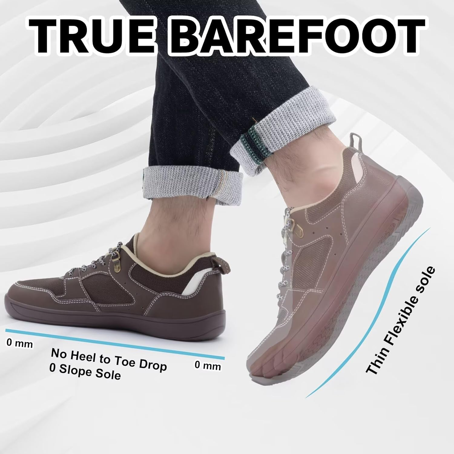 ZYEN Mens Barefoot Shoes Wide Toe Box Trail Running Sneakers Zero Drop Non-Slip Extra Wide Width Walking Shoes Minimalist Wrestling Sneakers Gym Trainer 6.5-13 image number 6