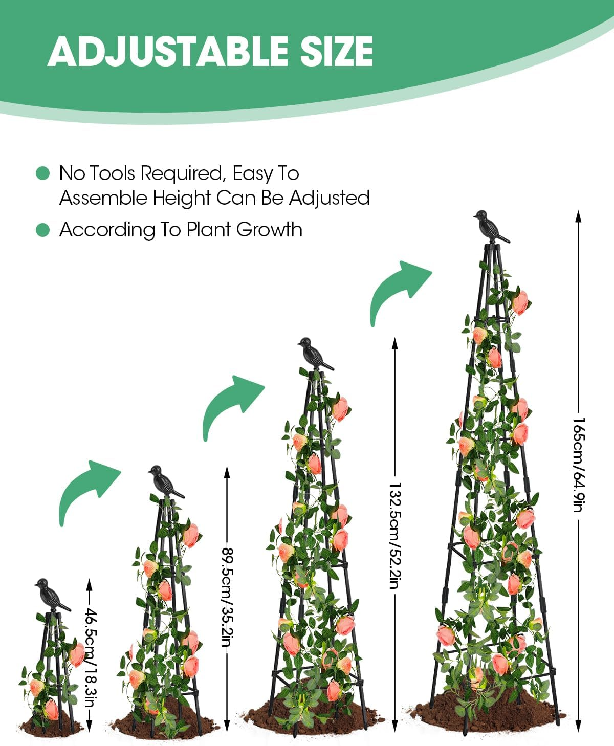 Trellis for Climbing Plants Outdoor, 2 Pack Plant Trellis Support for Climbing Vine, Plant Support Tower Cages Plastic Coated Metal Pipe Supports for Outdoor Indoor,Tomato Cage (Black, 6 FT) image number 1