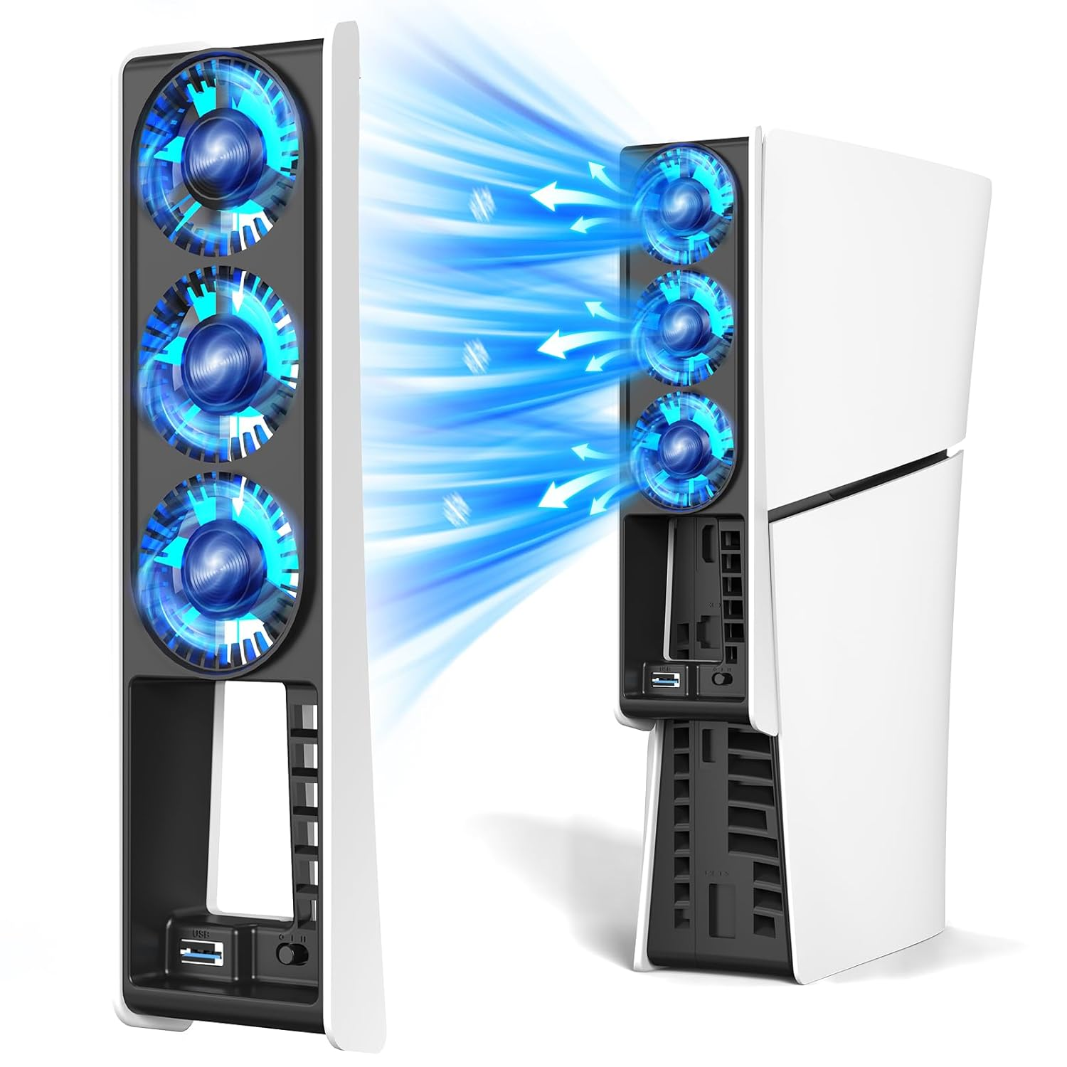 IINE PS5 Slim Cooling Fan, Silent Enhanced Cooling Fan for PS5 Slim Digital/Discs Edition, Quiet Cooling System for PS5 Slim with 3 Fans/Usb 3.0 Port, PS5 Slim Cooler Accessories image number 5