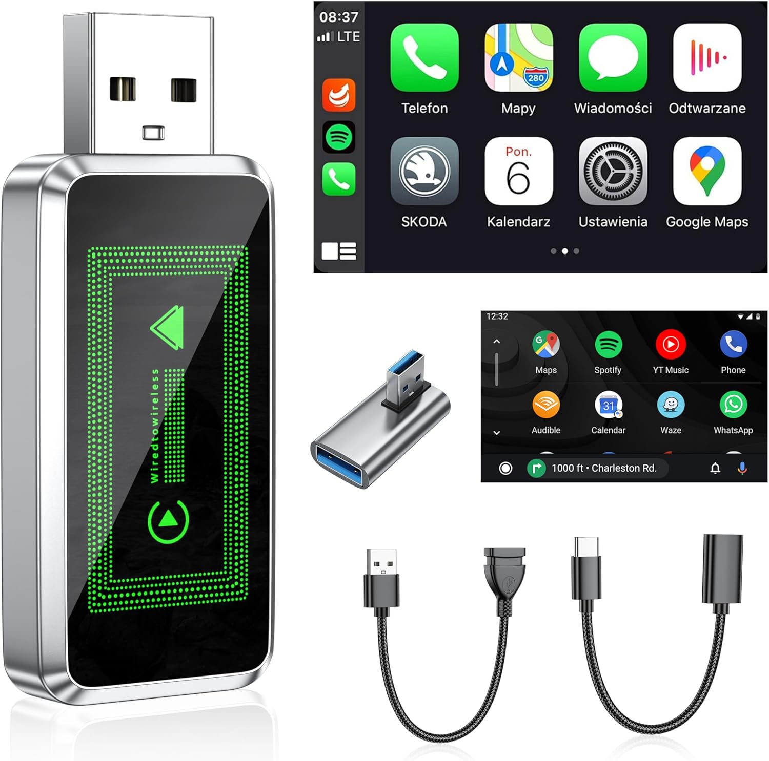 Arayuu Wireless Carplay Adapter Compatible with Iphone & Android, Auto Adapter,2 in 1 Carplay Box,Plug & Play,Convert Wired to Wireless,Mini USB Dongle for Iphone Ios 10+/ Cars 2017 +/ Android 10+ image number 5