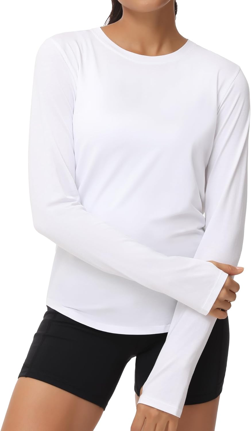 THE GYM PEOPLE Women'S Long Sleeve Workout Shirts Athletic Crewneck Hiking Tops with Thumb Hole image number 3