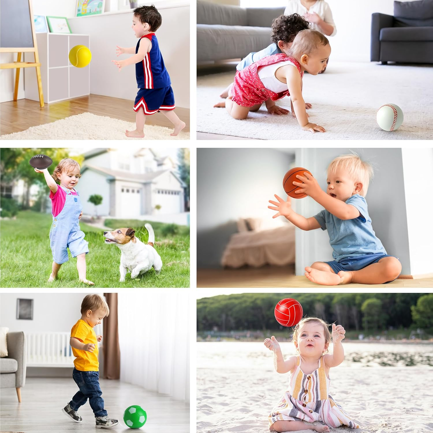 Mini Sports Balls Set for Toddler 1-3, First Sports Bag for Kids, Include 1 Each of 3.5" Foam Soccer, Tennis Ball, Basketball, Football, Baseball, Volleyball, Fun Baby Ball Toys, Set of 6 image number 3