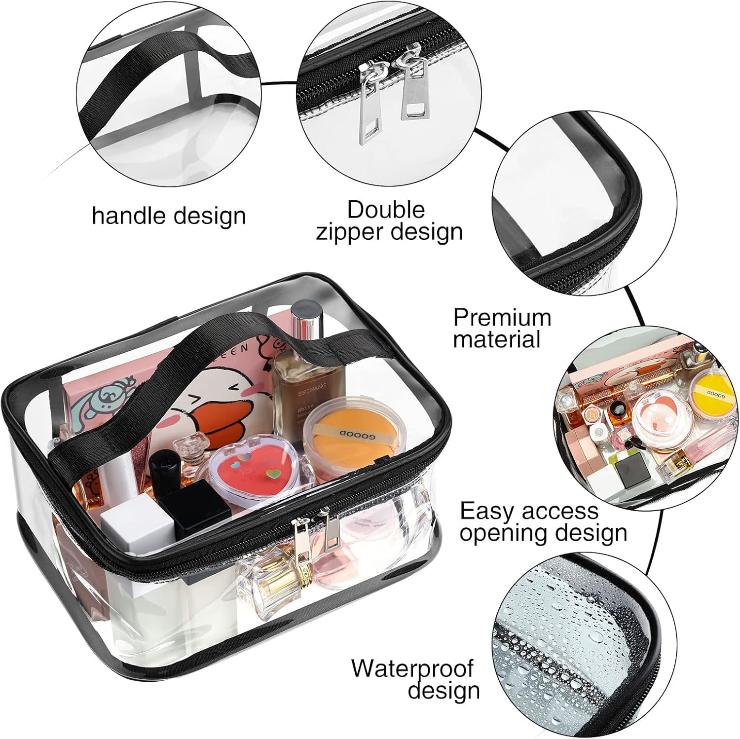 Saintrygo 6 Pcs 9.25 X 6.89 Inch Clear Cosmetic Bags Transparent Zipper Travel Bag with Zipper Toiletry Makeup PVC Bag Waterproof Portable Organizer Storage Pouch with Handle for Vacation Bathroom, Black Edge image number 5