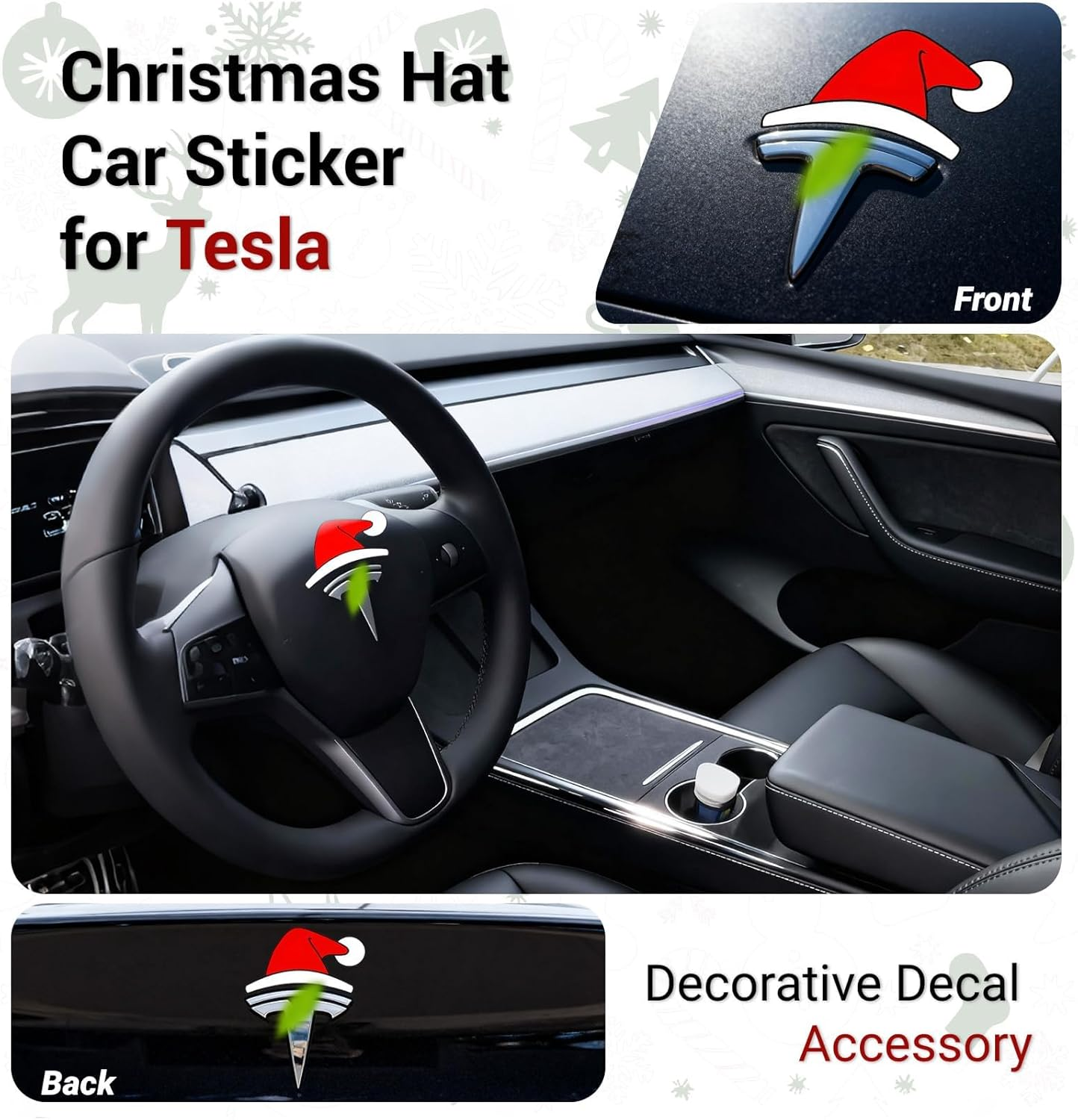 7PCS Waterproof Santa Hat Christmas Stickers for Tesla, Vinyl Car Decals for Toyota, Honda, Ford, BMW & More, Automotive Decals for Water Bottles, Wall, Laptop, Window, Christmas Decoration & Gift image number 2