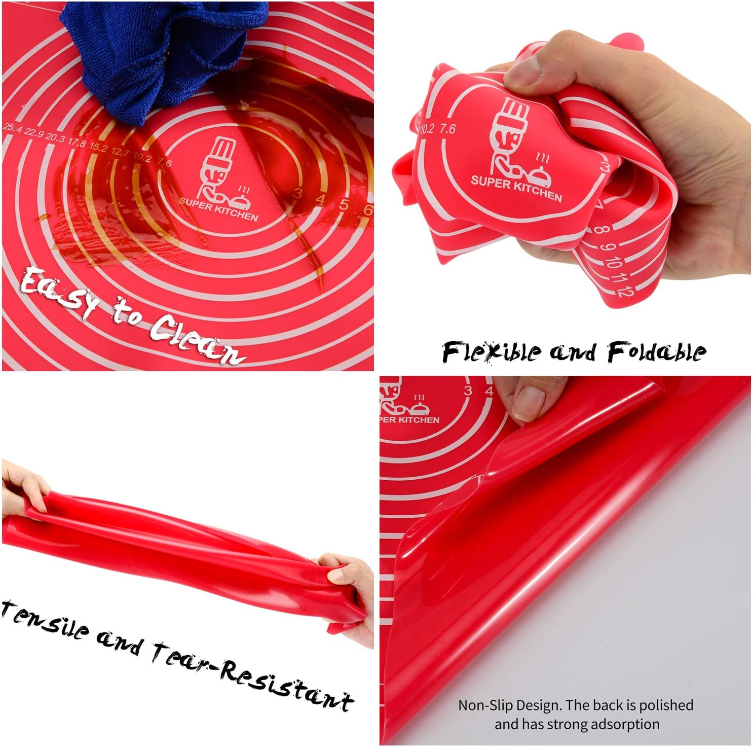 Non-Slip Silicone Pastry Mat Extra Large 28''By 20'' for Non Stick Baking Mats, Table/Countertop Placemats, Dough Rolling Mat, Kneading/Fondant/Pie Crust Mat by Super Kitchen image number 2