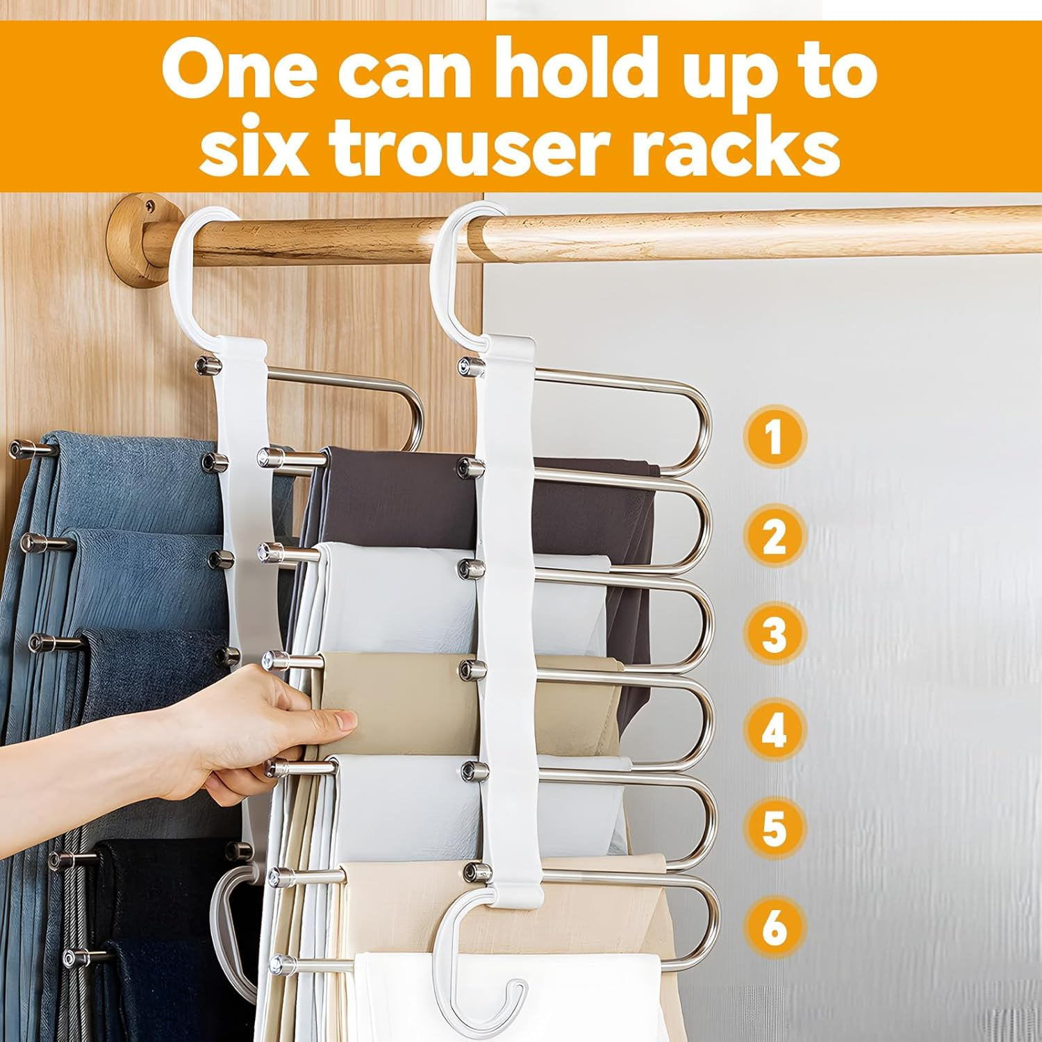 DAWNTREES 3 Pack 6 in 1 Pants Rack,Pants Hangers, Trouser Hanger,Adjustable,Non-Slip, Space Saving Multi-Functional Pants Rack - White 3 Pack image number 3