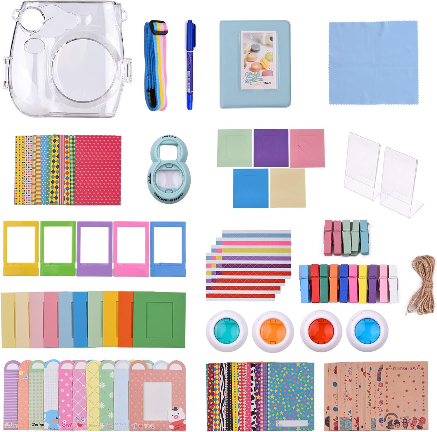 17-In-1 Insta Camera Accessories Kit Replaceme for 7S/7C Insta Film Camera with Case/Album/Selfie Mirror/Stickers/Frames/Lens Filter/Lanyard and More Multicolor image number 5
