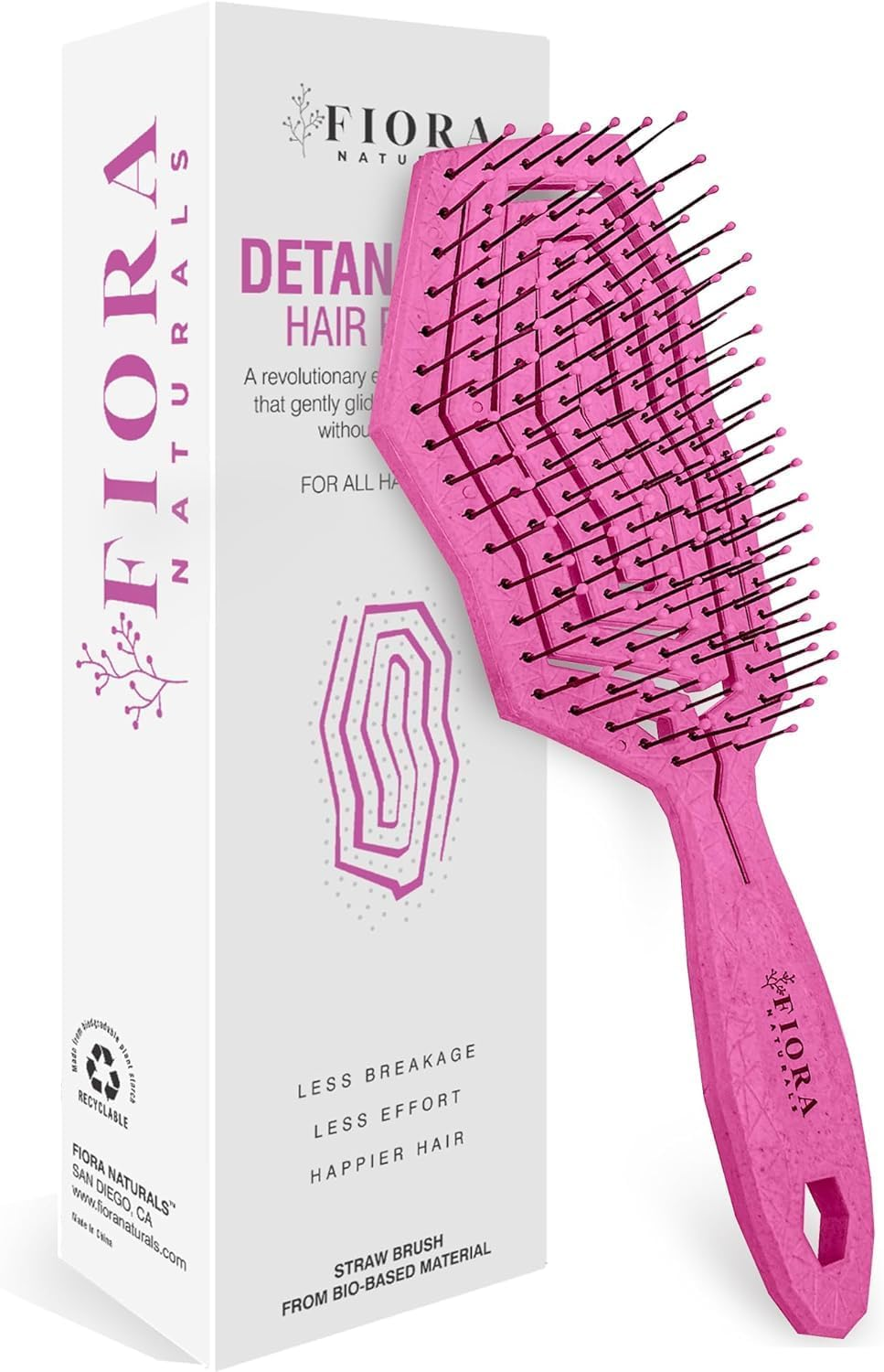 Fiora Naturals Hair Detangling Brush -100% Bio-Friendly Hair Detangler Brush W/Ultra-Soft Bristles- Glide through Tangles with Ease - for Curly, Fine, Women, Men, Kids, Toddlers, Wet and Dry Hair