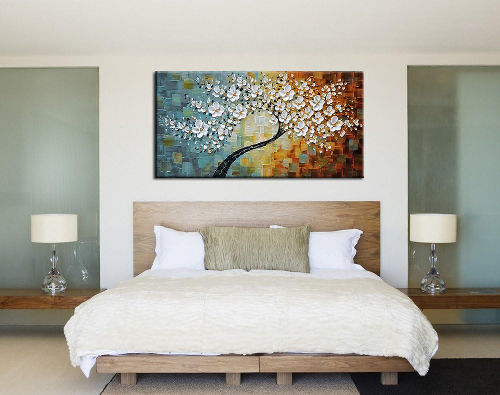 (24X48Inch (60X120Cm), Ys-0010) - Yasheng Art -100%Hand-Painted Contemporary Art Oil Painting on Canvas Texture Palette Knife Tree Paintings Modern Home Interior Decor Abstract Art 3D Flowers Paintings Ready to Hang 60Cm X 120Cm image number 3