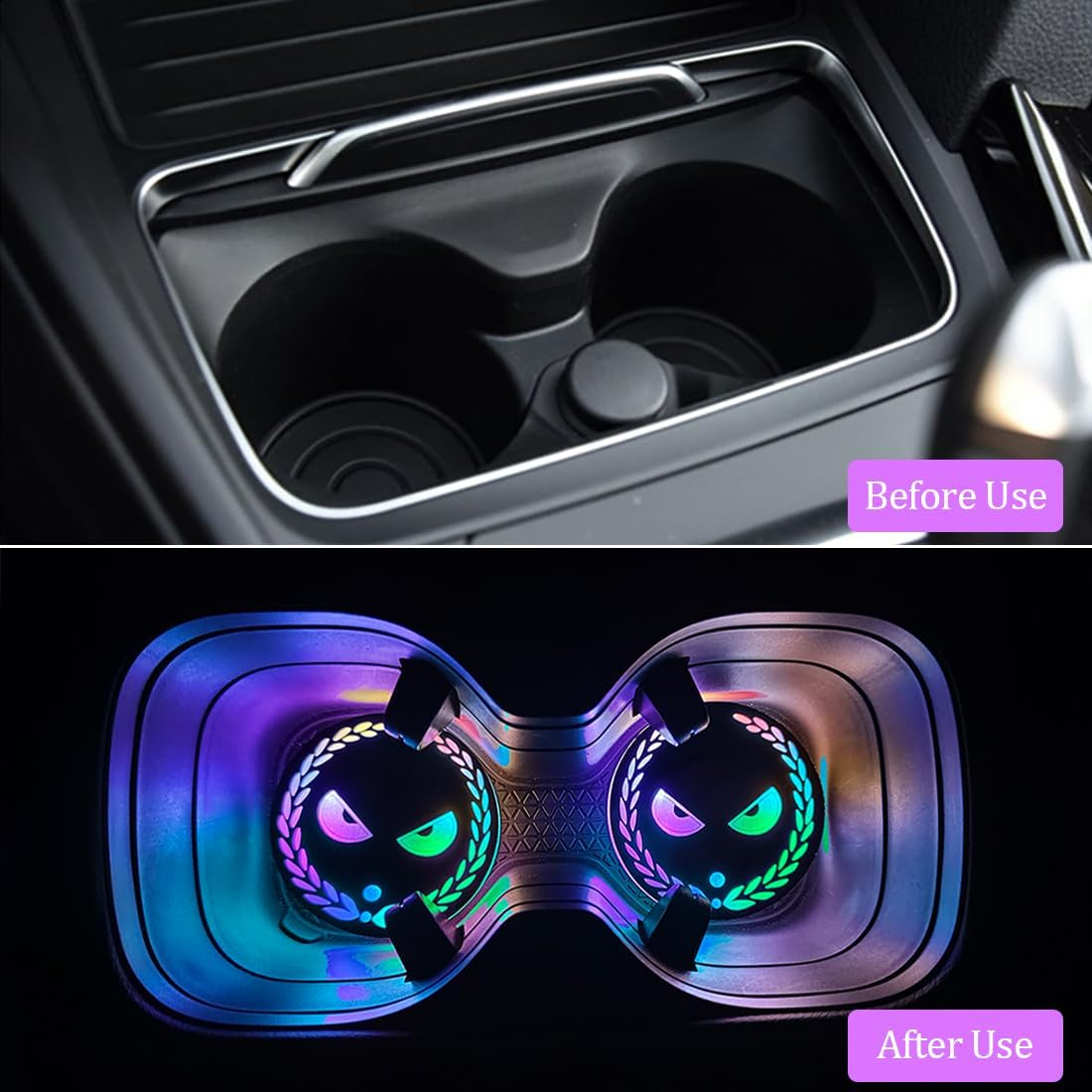LED Car Cup Holder Lights,2 PCS USB Charging Car Coasters with 7 Colors Luminescent Light Cup Pad,Led Cup Mat for Car Decoration Atmosphere Light image number 5