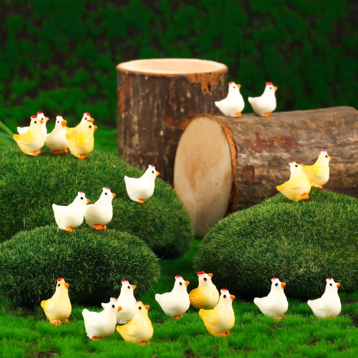 PEUTIER 50Pcs Miniature Resin Chickens, 2 Colors Mini Resin Chickens Tiny Hen Figurine Ornaments Decor for Garden Landscape Home Decoration & Birthday Party Landscape Potted Plants Cake image number 5
