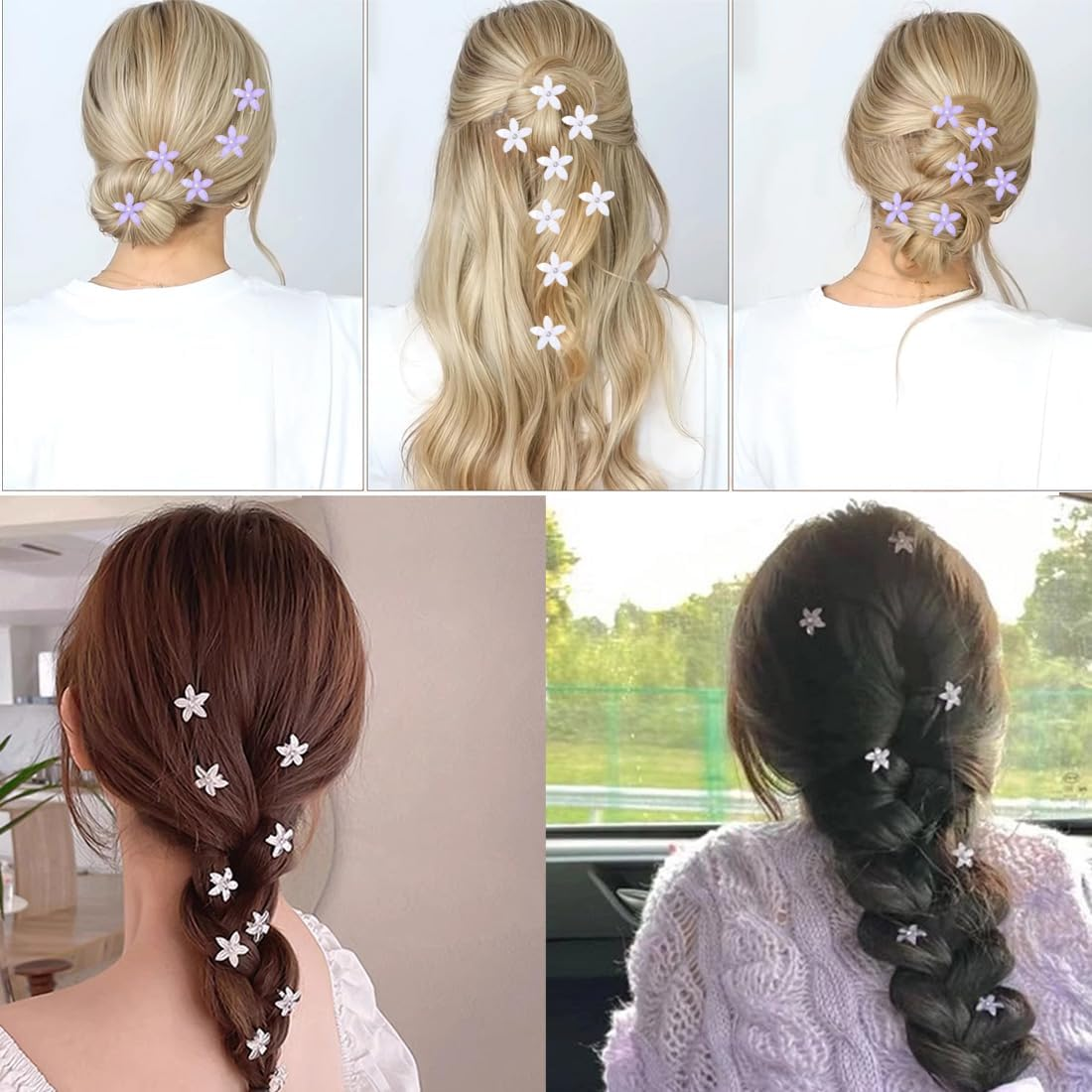 Gaodercha 20Pcs Flower Hair Clips 2 Colours Rhinestone Petal Hair Clip Cute Trendy Flower Hair Clip Mini Pearl Claw Flower Clips for Women Birthday Party Wedding image number 1