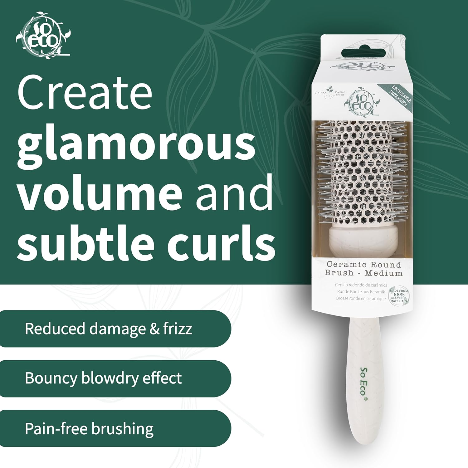 So Eco Medium 43Mm Thermo Ceramic round Brush - Hair Styling, Volumising & Curling Brush for Medium Length Hair. Sustainable Bioplastic Handle & Pins Made from Recycled Plastics image number 3