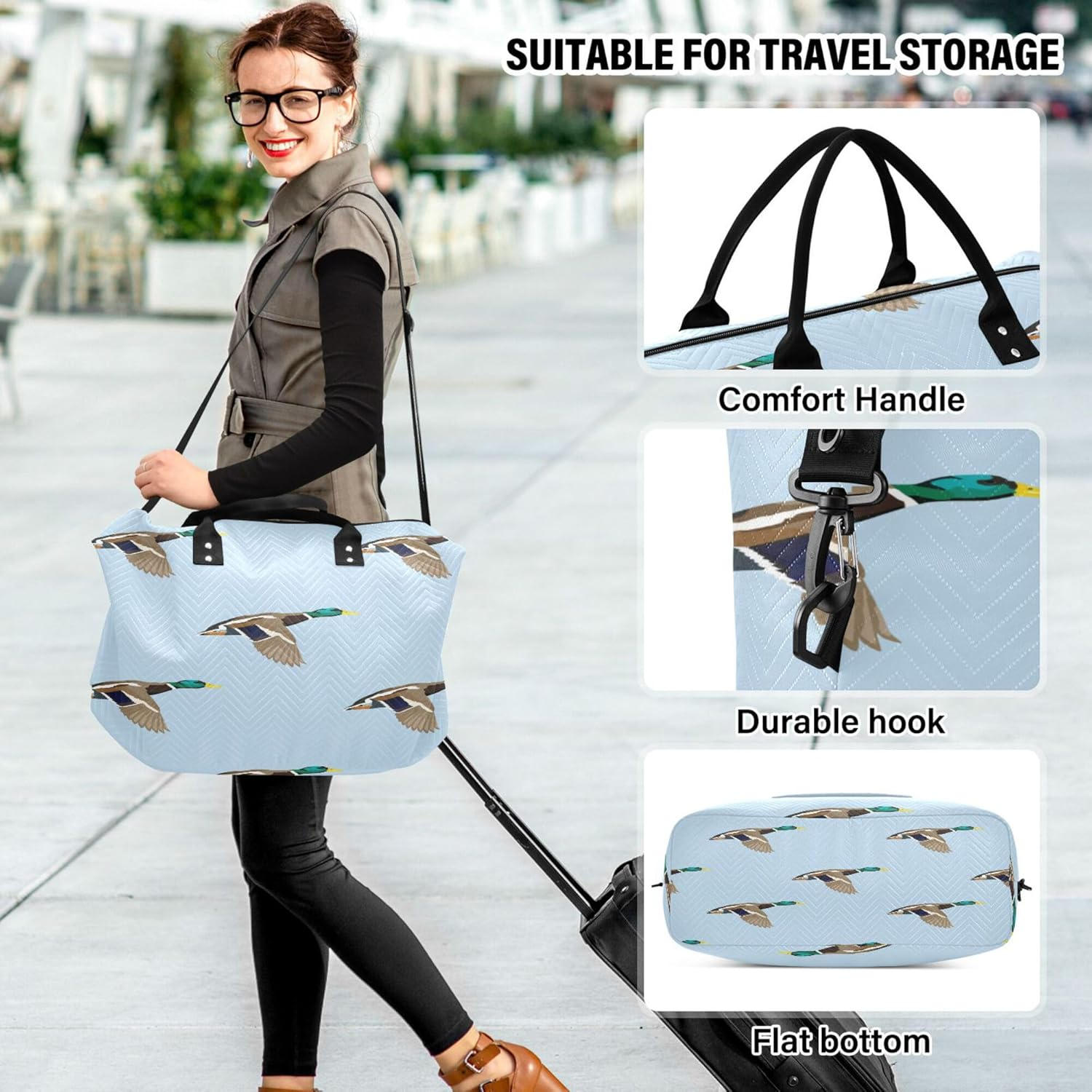 Duffel Bags Workout Bag Weekend Bag with Adjustable Strap for Trekking Multifunctional Bird Duck, Multi, One Size, Modern/Fitted, Multi, One Size, Modern/Fitted image number 3