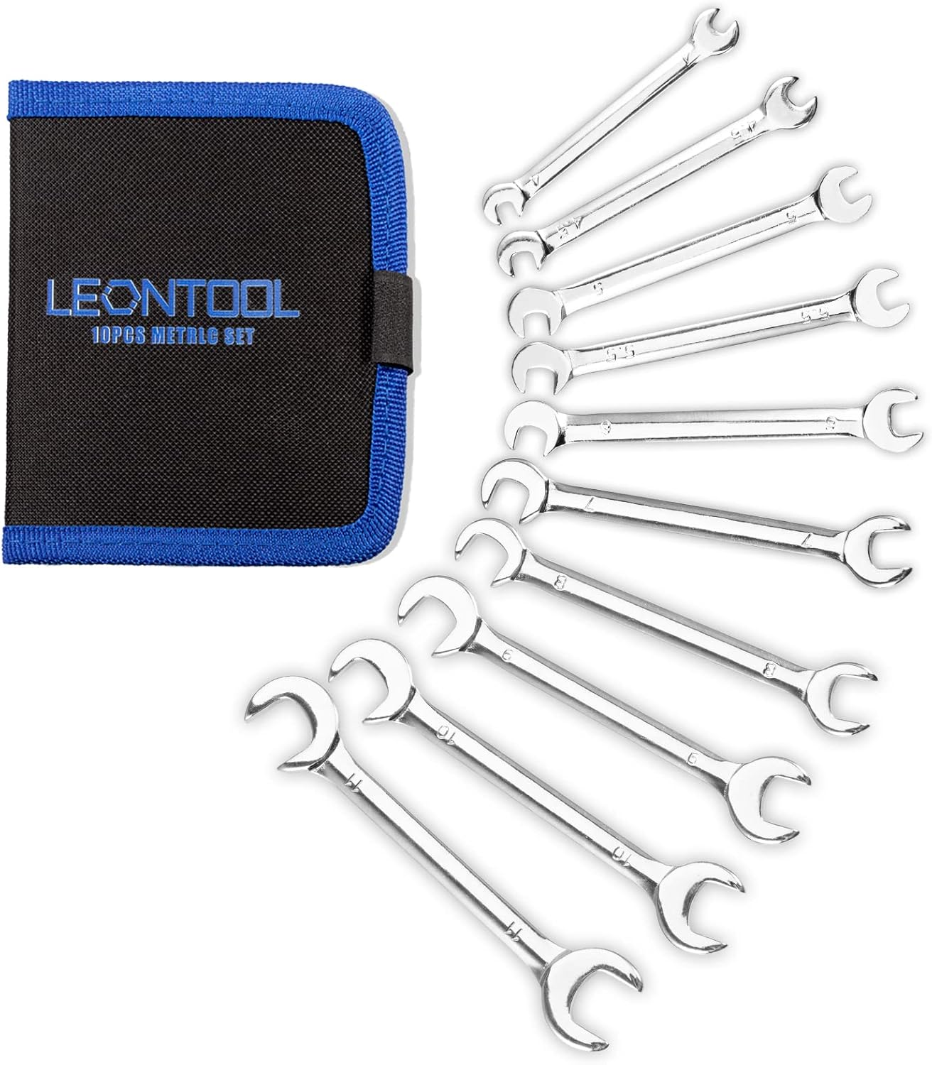 LEONTOOL Mini Double Open End Wrench Set Metric 10 Pcs 4Mm to 11Mm with Portable Storage Pouches Mirror Chrome Finish Super Thin Open Ended Spanner Double Angle Head for Small Fasteners image number 4