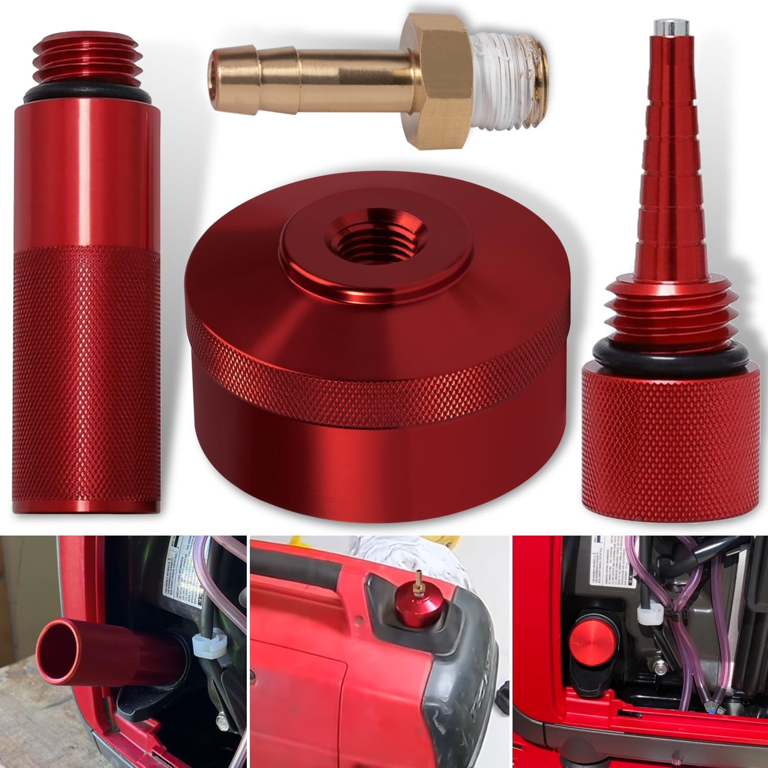 For Honda Eu3000I Eu2000I Eu1000I Generator Extended Run Gas Cap, Mess Free Oil Change Funnel & Magnetic Oil Dipstick Aluminum Red (Set of 3) image number 2