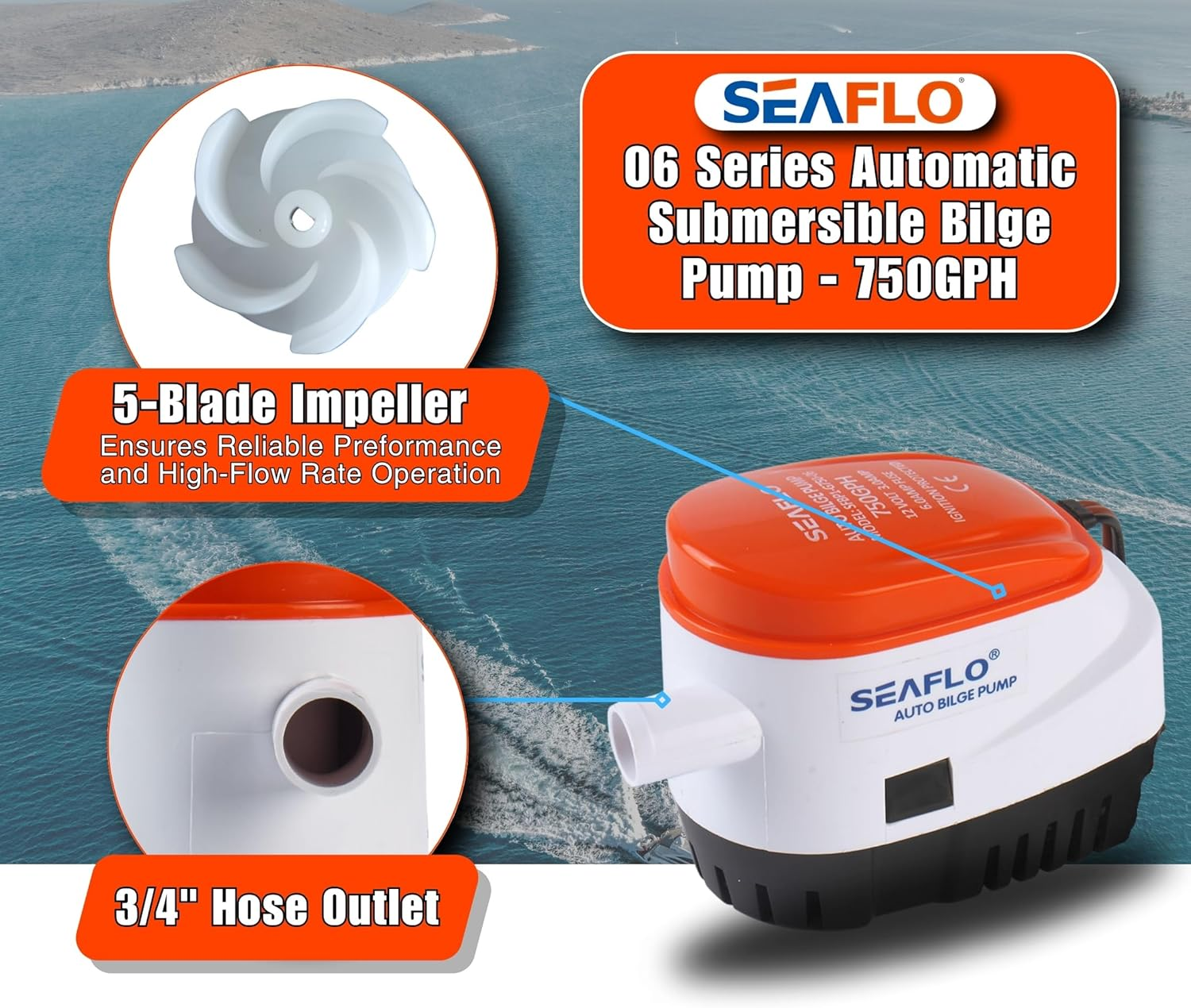 SEAFLO Automatic Submersible Boat Bilge Water Pump 12V Auto with Float Switch-New 750Gph 4 Year Warranty! image number 4