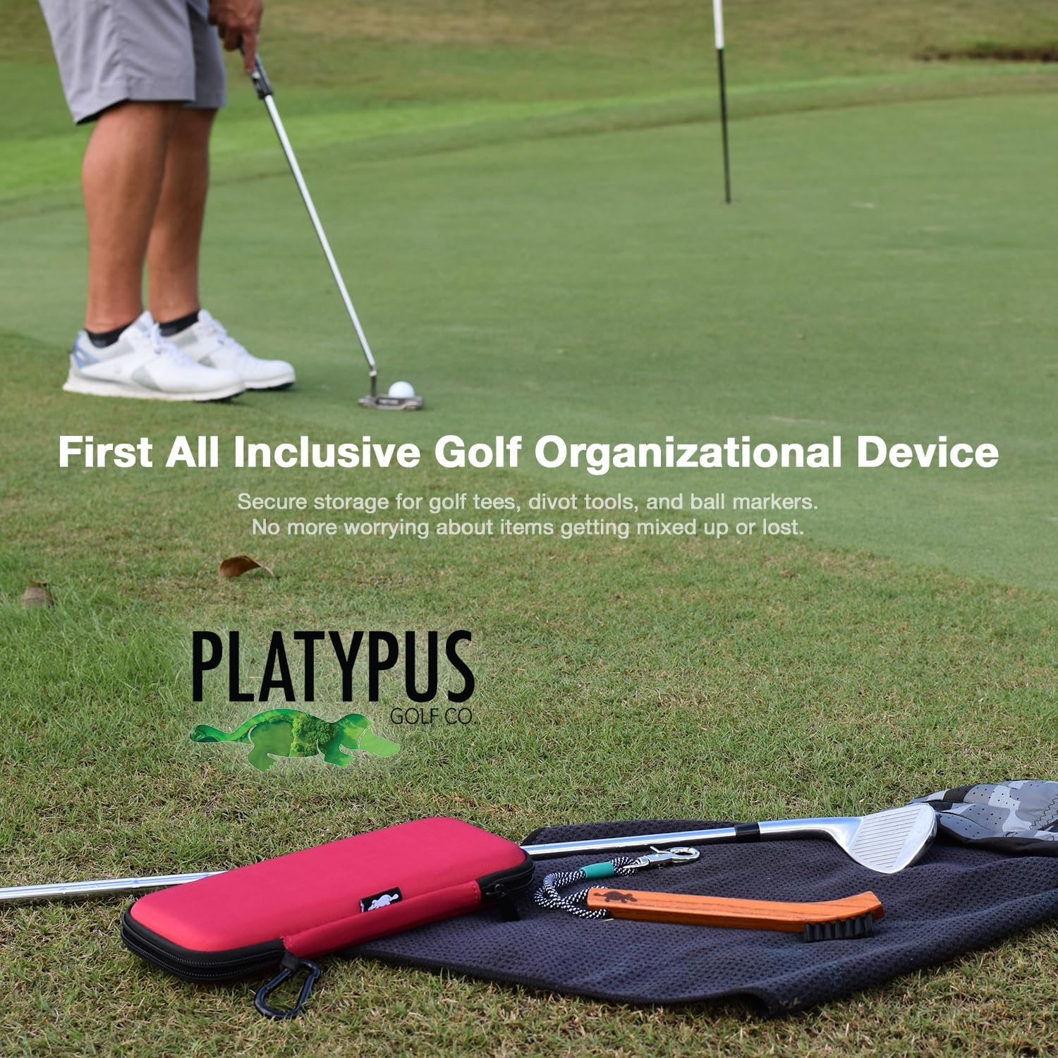 Platypus Golf Co. Caddie Case - Golf Glove Holder with Hinging Stiff Shaper - Hard Case Protector & Organizer with Storage Slots for Phone, Tees, Divot Tools, Ball Markers - for Both Men and Women Golfers