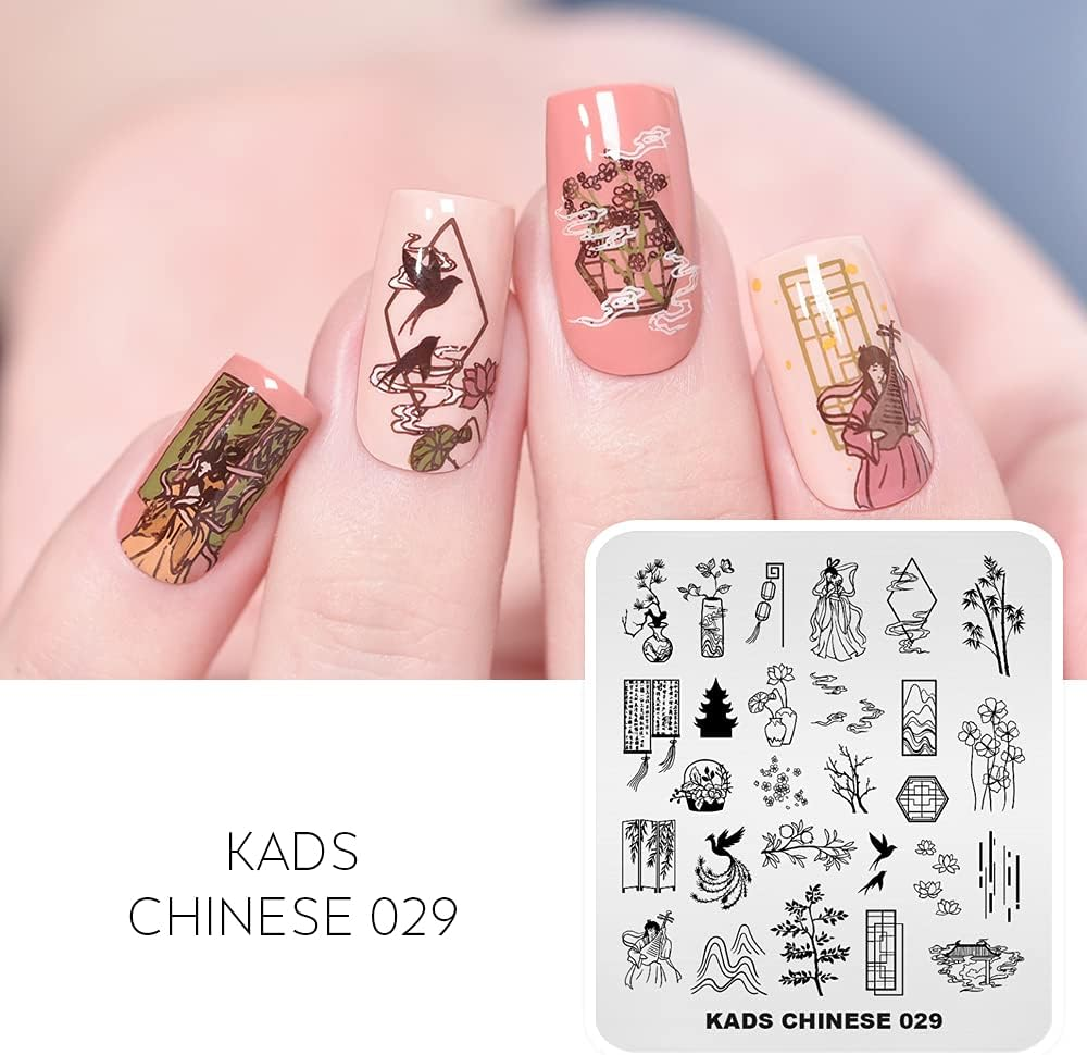 KADS Nail Stamping Plate Chinese Style Nail Art Stamp Template Bamboo Lotus DIY Image Template Manicure Stamping Plate Stencil Tools (CN029) image number 3