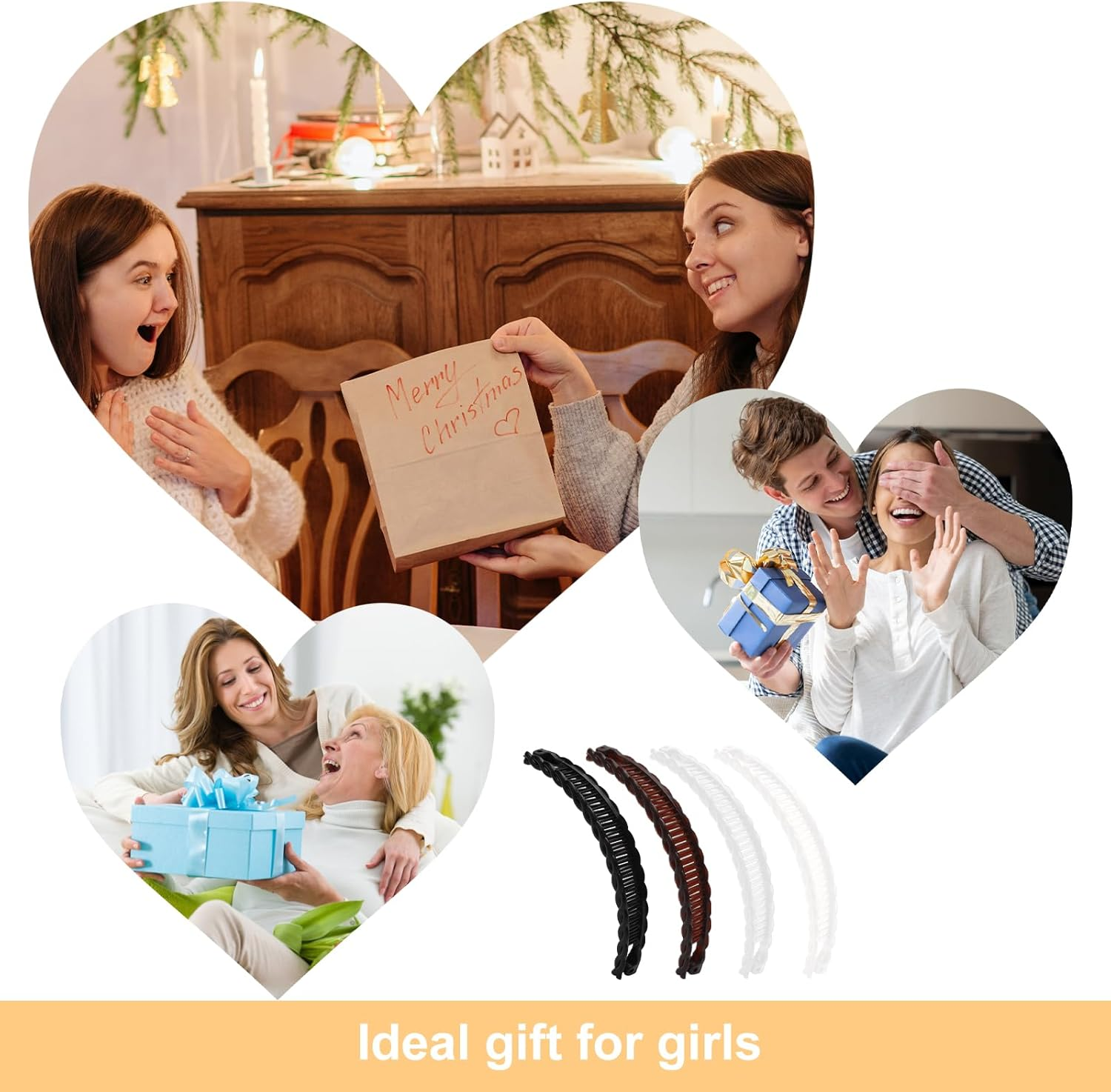 VOSSOT Pack of 4 Banana Clip Thick Hair, Hair Clips, Hair Clips, Banana Hair Clips, Claw Clip, Banana Hair Clips, Women'S Brown & Black & White & Transparent image number 5