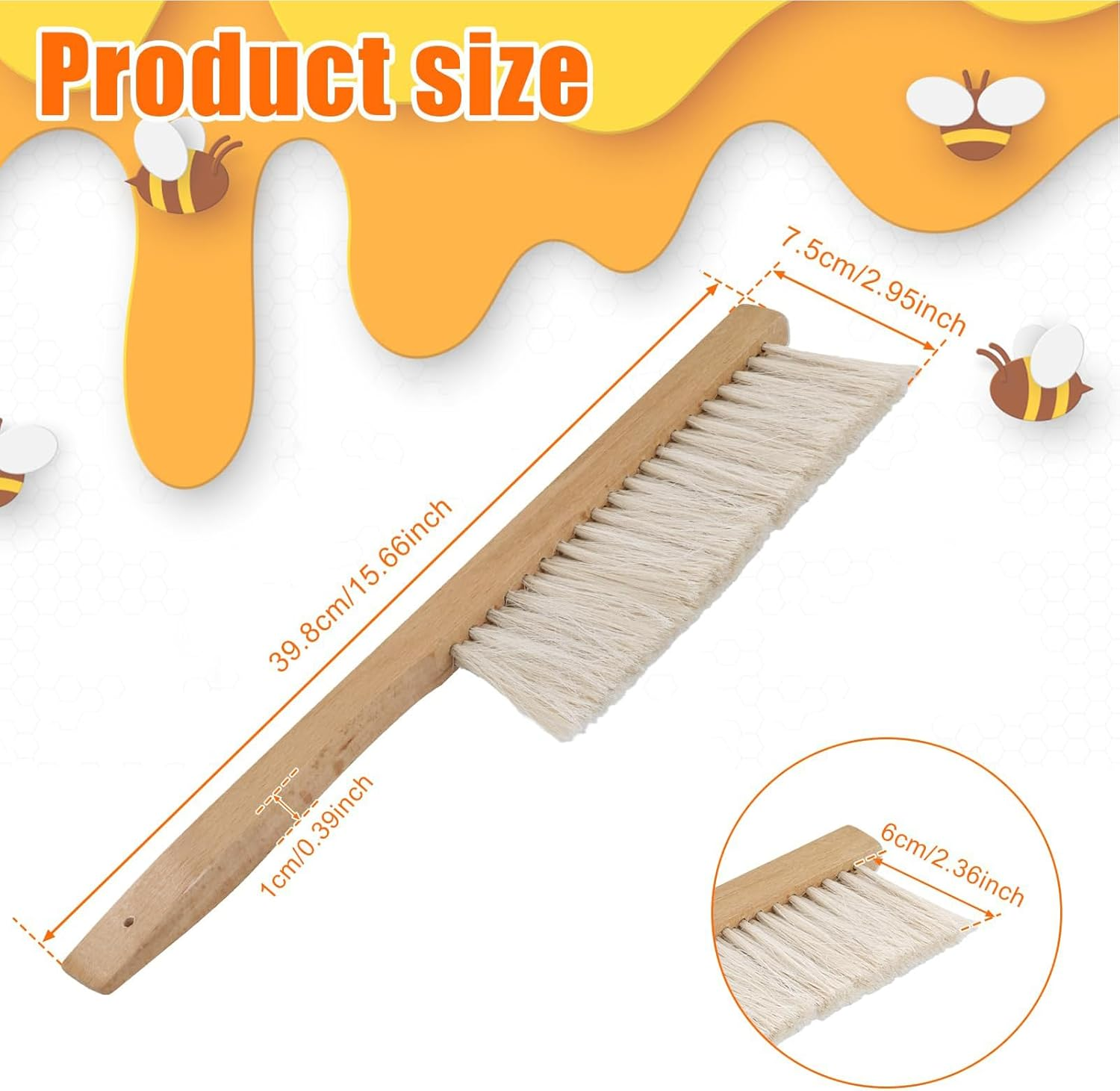Bee Brush Beekeeping - 15.7&times;3&times;0.4 Inch Beekeeping Brush for Beekeepers,Soft Natural Horsehair Beehive Tool Honeybee Cleaning Supplies for Women Beginners Outdoor image number 5