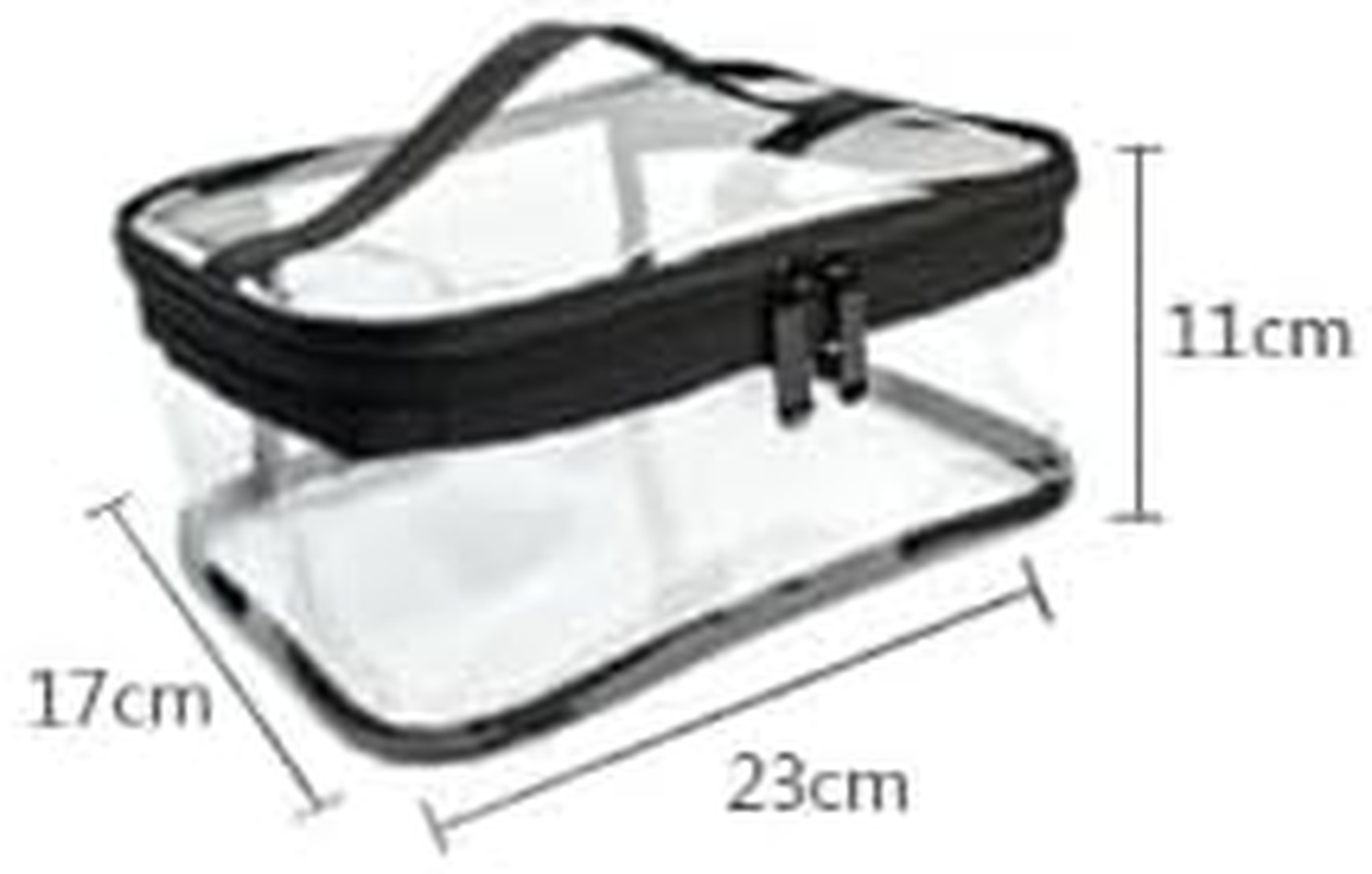 2 Pack Portable Clear Makeup Bag Zipper Waterproof Cosmetics Bag Transparent Travel Storage Carry Pouch PVC Zippered Toiletry Bag Organizers with Handle for Vacation Travel (Black, 23 * 17 * 11CM) image number 2
