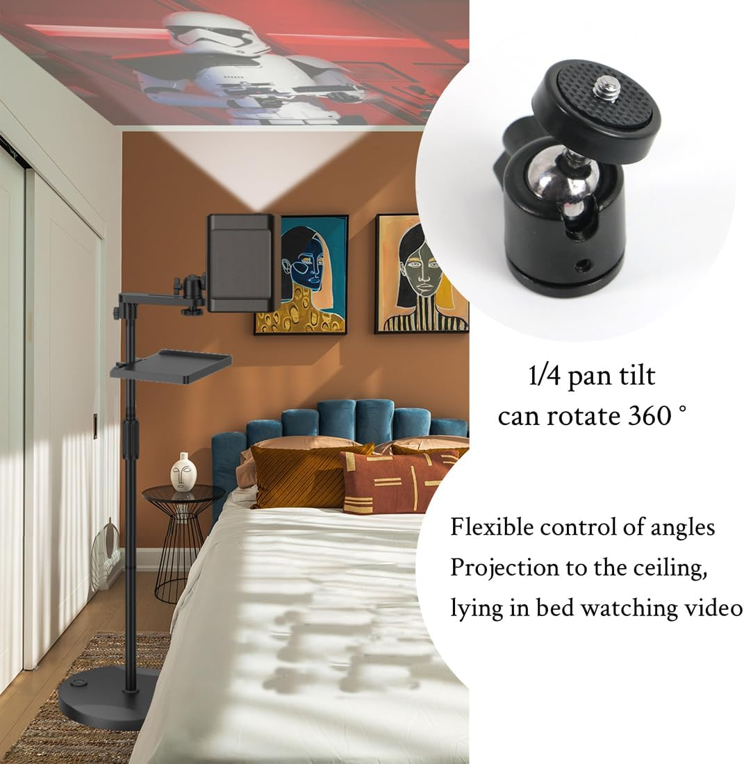 Projector Stand Height Adjustable Floor with Storage Tray，360&deg; Rotation , Hidden behind Sofa against Wall, Universal Projector Mount for Home Office Video Vlog Cameras.(Floor Type)