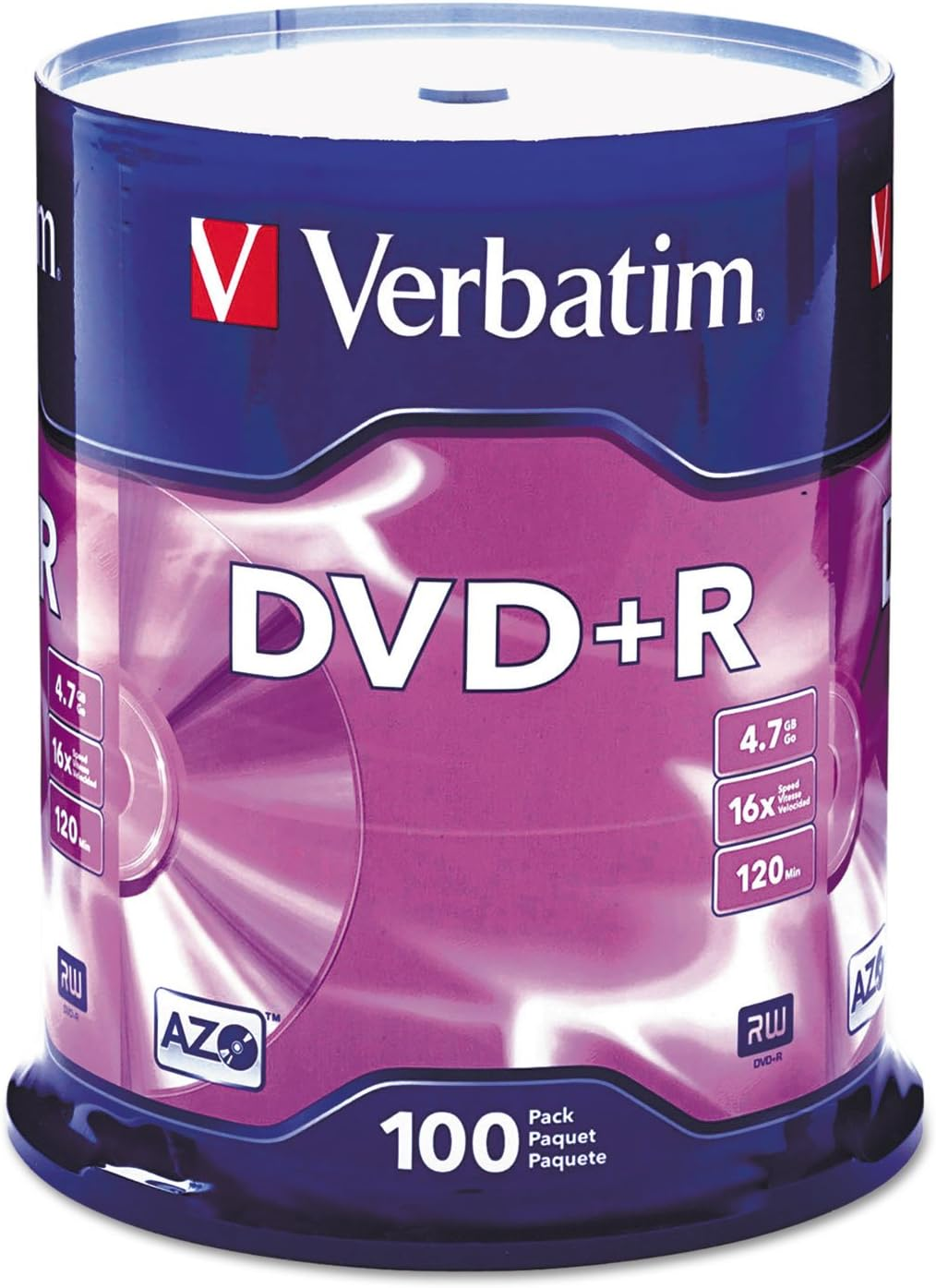 Verbatim 4.7GB up To16X Recordable Disc DVD+R- 50 Disc Spindle 95037, Silver