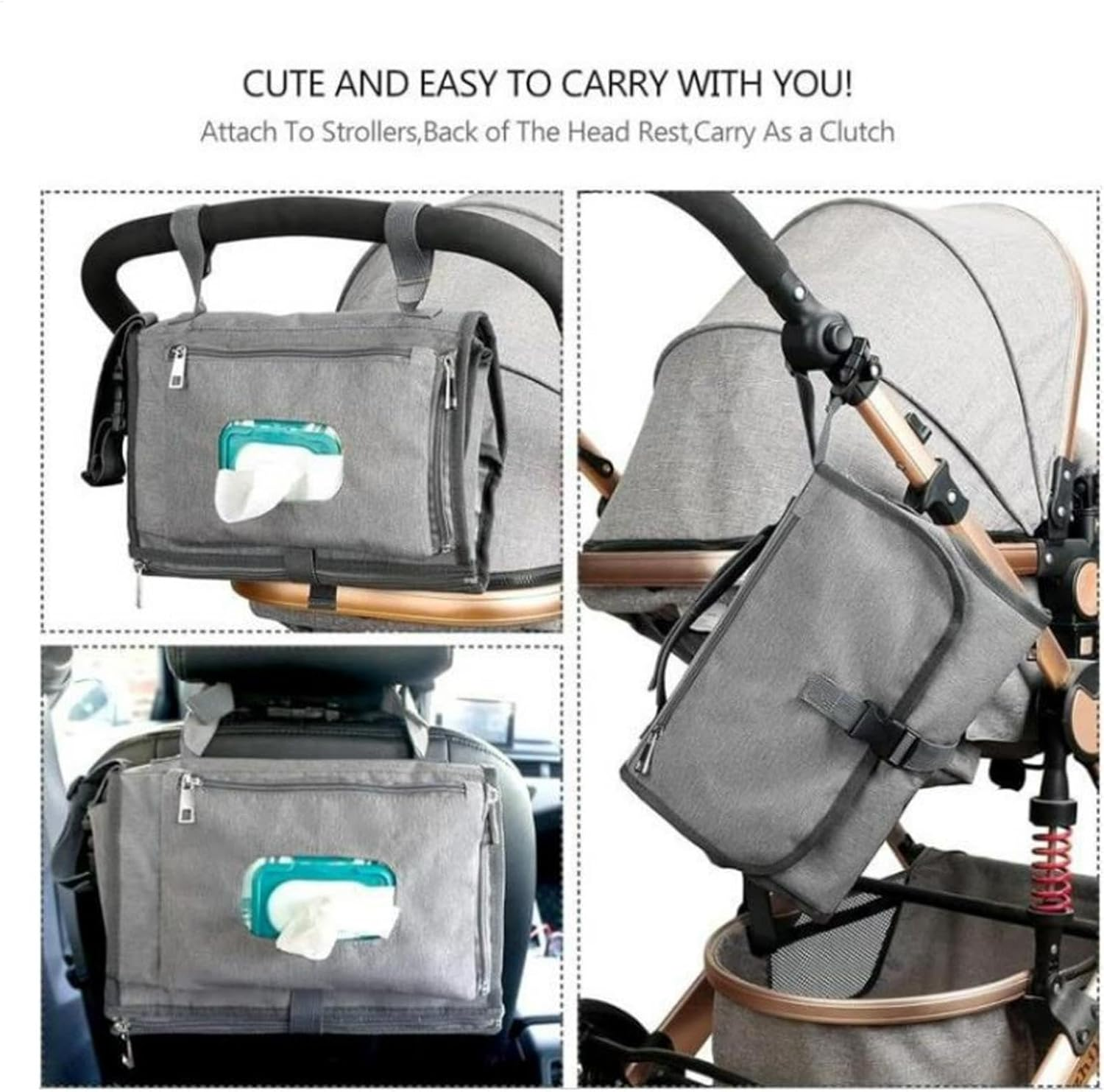 Folding Diaper Changing Pad, Waterproof Changing Pad, Reusable Changing Station, 55.88X54.61 Cm, Portable Diaper Changing Station with Waterproof Changing Pad and Multiple Pockets for Outdoor Use image number 2