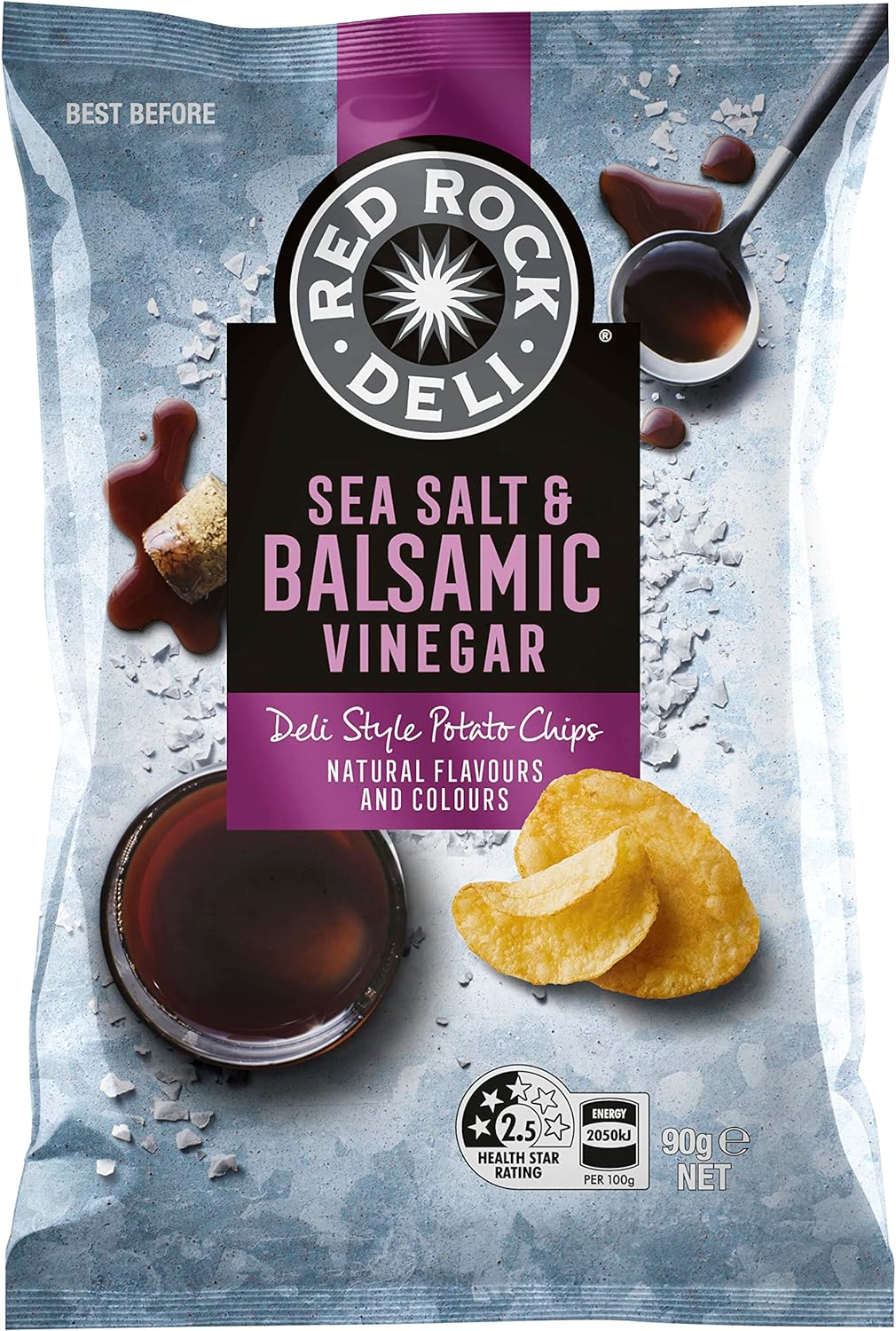 Red Rock Deli Potato Chips Snack Pack Sea Salt & Balsamic Vinegar 90G image number 1