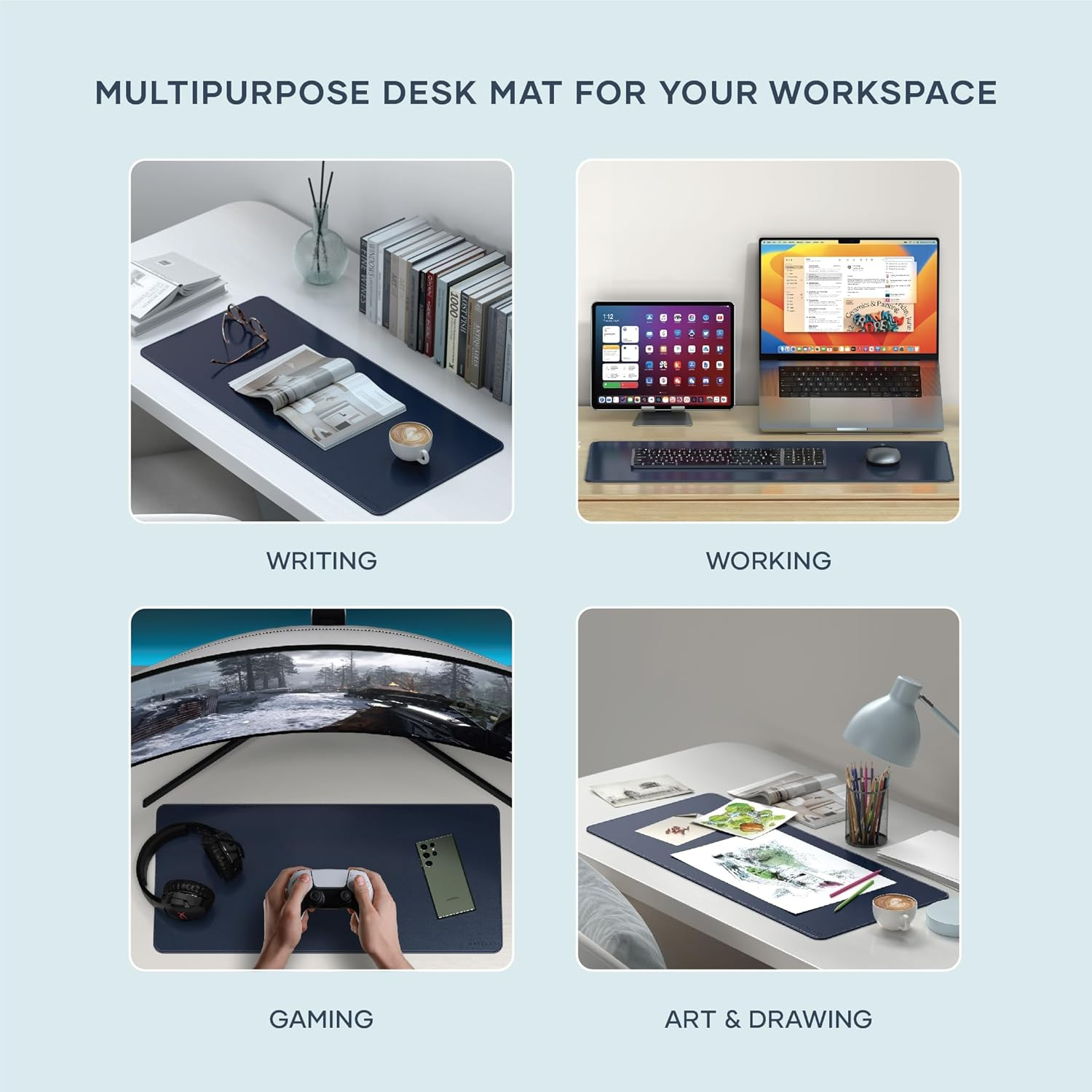 Satechi Vegan Leather Desk Mat, Large Mouse Pad Scratch and Water Resistant, Easy to Clean, Desk Pad for Office and Home, 68 Cm X 31.5 Cm X 0.3 Cm &ndash; Blue image number 3