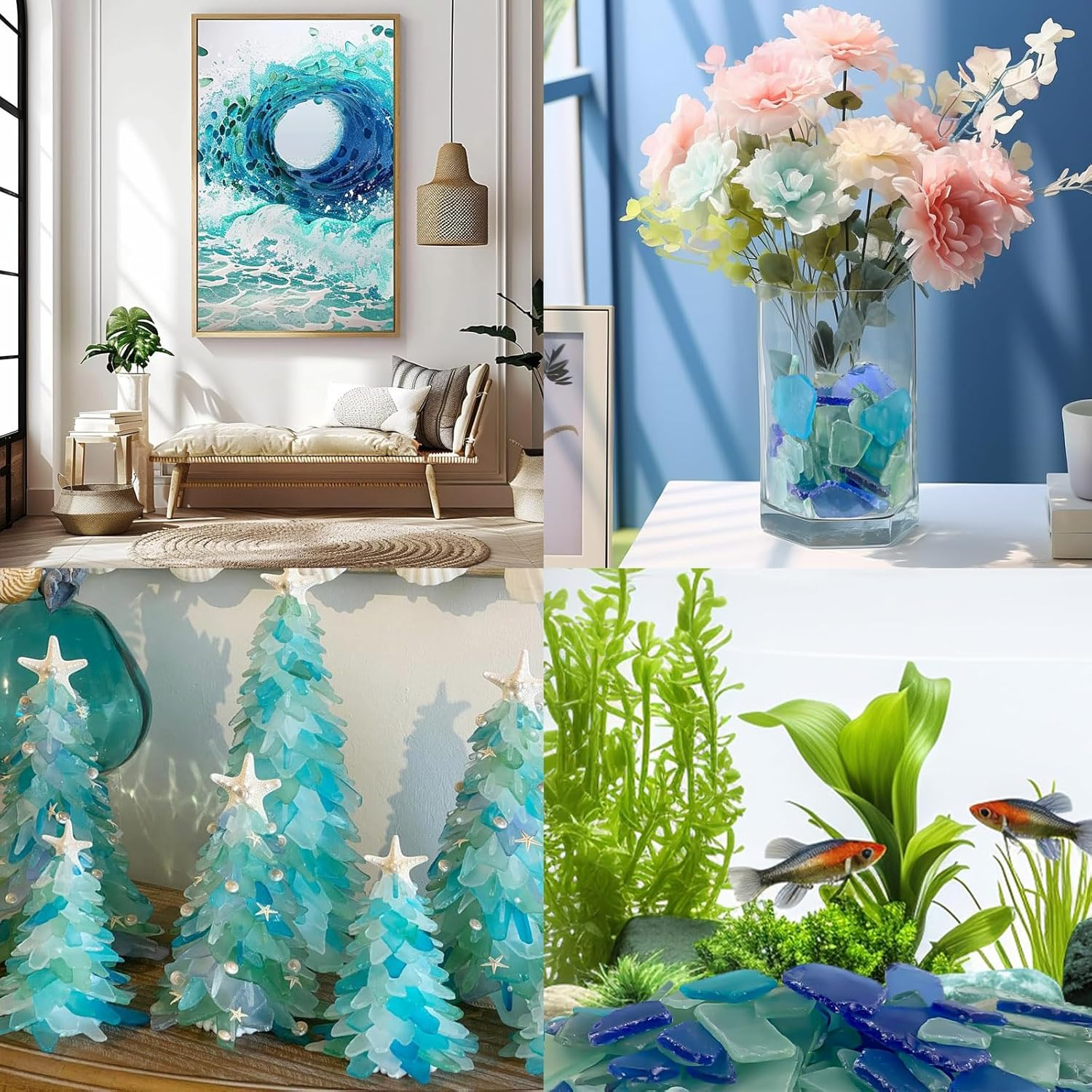 Sea Glass for Crafts,12 Oz Flat Frosted Seaglass Pieces Decor,Diy Art Supplies,Vase Filler and Aquarium Ornament Crushed, for Beach Wedding Party and Home Decor image number 2