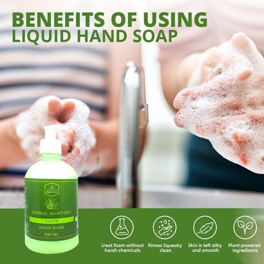 Khadi Pure Herbal Aloe Vera Hand Wash Bottle, 500 Ml, Green image number 2