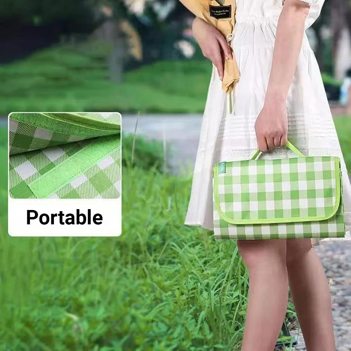 AIMALL Picnic Mat Waterproof Thickened Outdoor Beach Camping Mat, Portable & Damp-Proof with Carry Bag - 79"X79" - Green image number 6