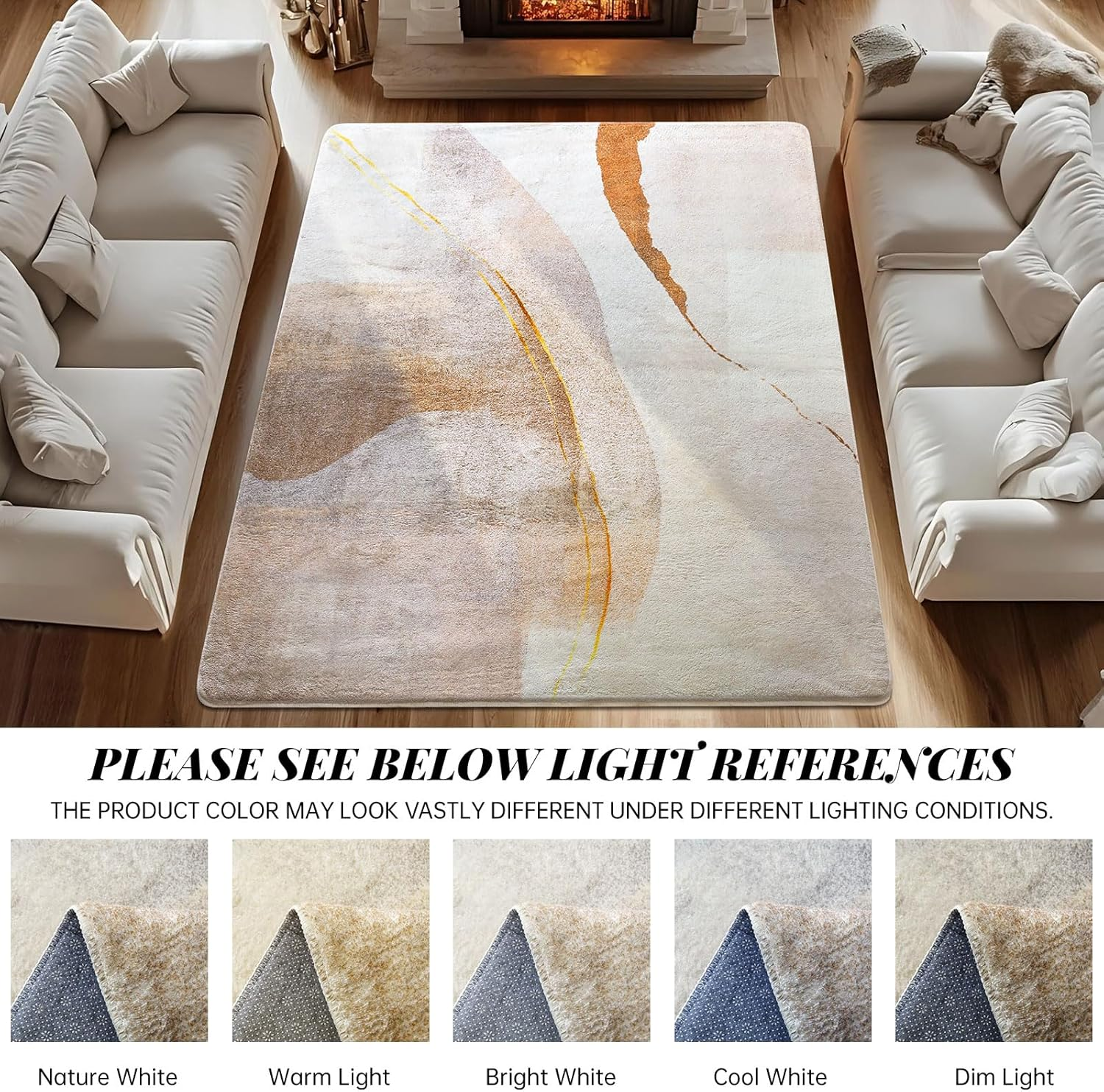 Cinknots Area Rugs Modern Living Room Rugs Anti-Skid Carpet Imitation Cashmere Rug for Bedroom Room Kitchen Home Decor Carpet Floor Mats (Brown/Gold) (160X200Cm) image number 7