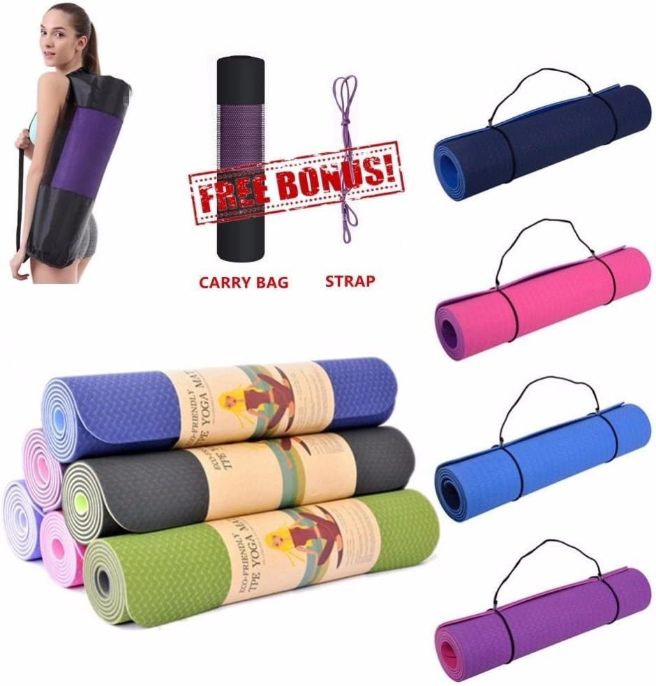 Dobetter TPE Yoga Mat Exercise Fitness Eco Friendly Non Slip Dual Layer +Carry Bag (Violet) image number 3