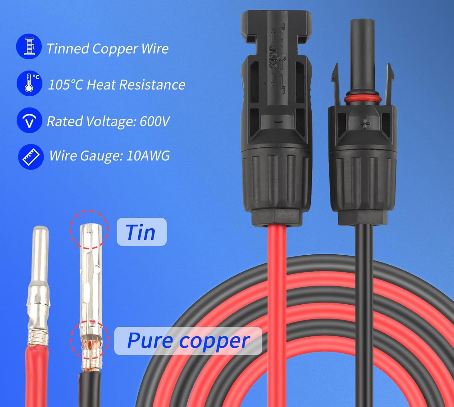 Weatherproof Solar Cable 2M Entry Gland Entry Housing Solar Junction Box Fit for RV Boat, Camper, Van, Building, Garage, Shack, 10AWG Solar Extension Cable Connector (2M) image number 4