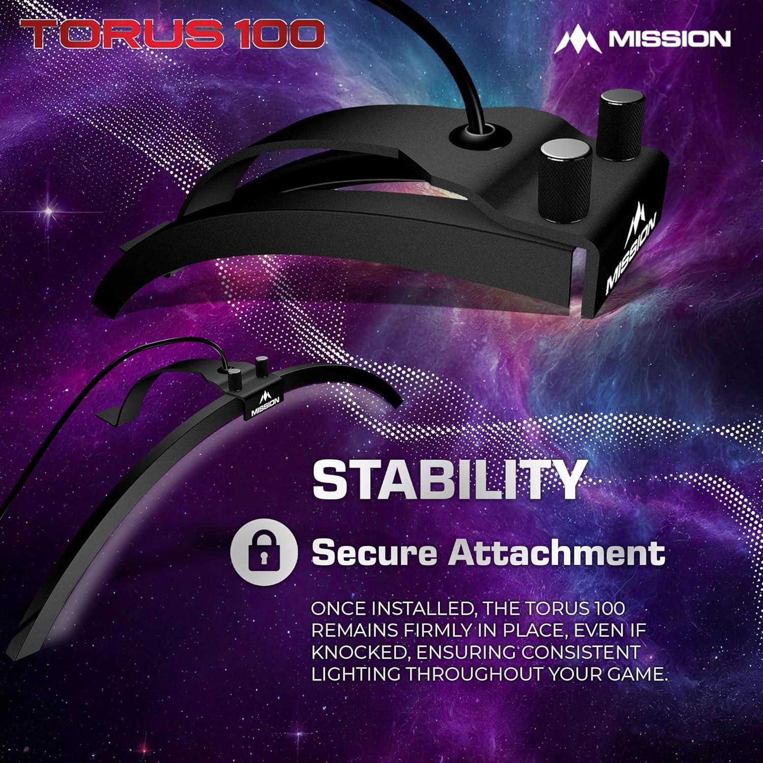 Mission Darts TOR100 Torus 100 | Dartboard LED Folding Portable Travel Lighting System, Sand Blasted Black image number 4